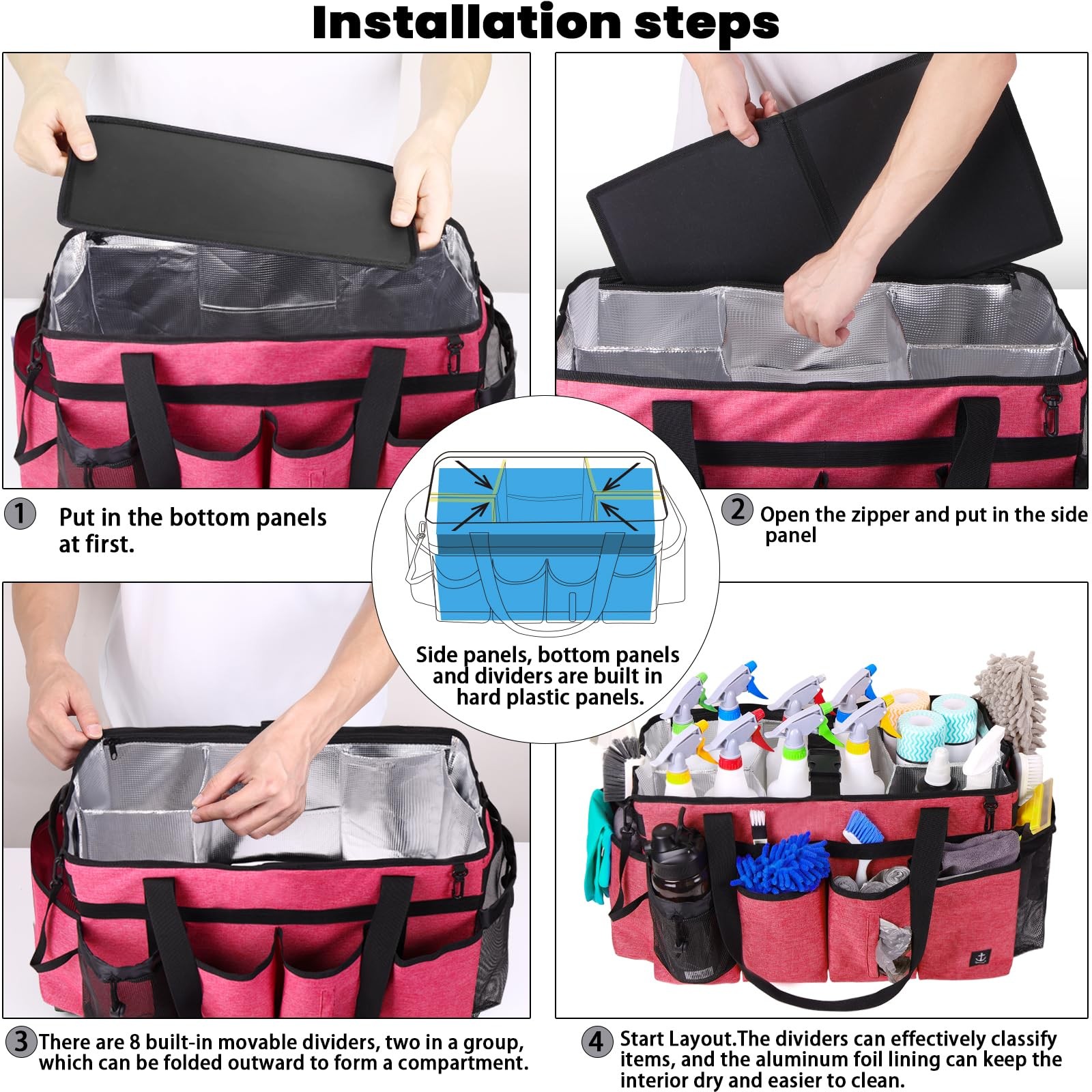 Extra large Cleaning Caddy Bag Built-in Sturdy Board, Cleaning Organizer with…