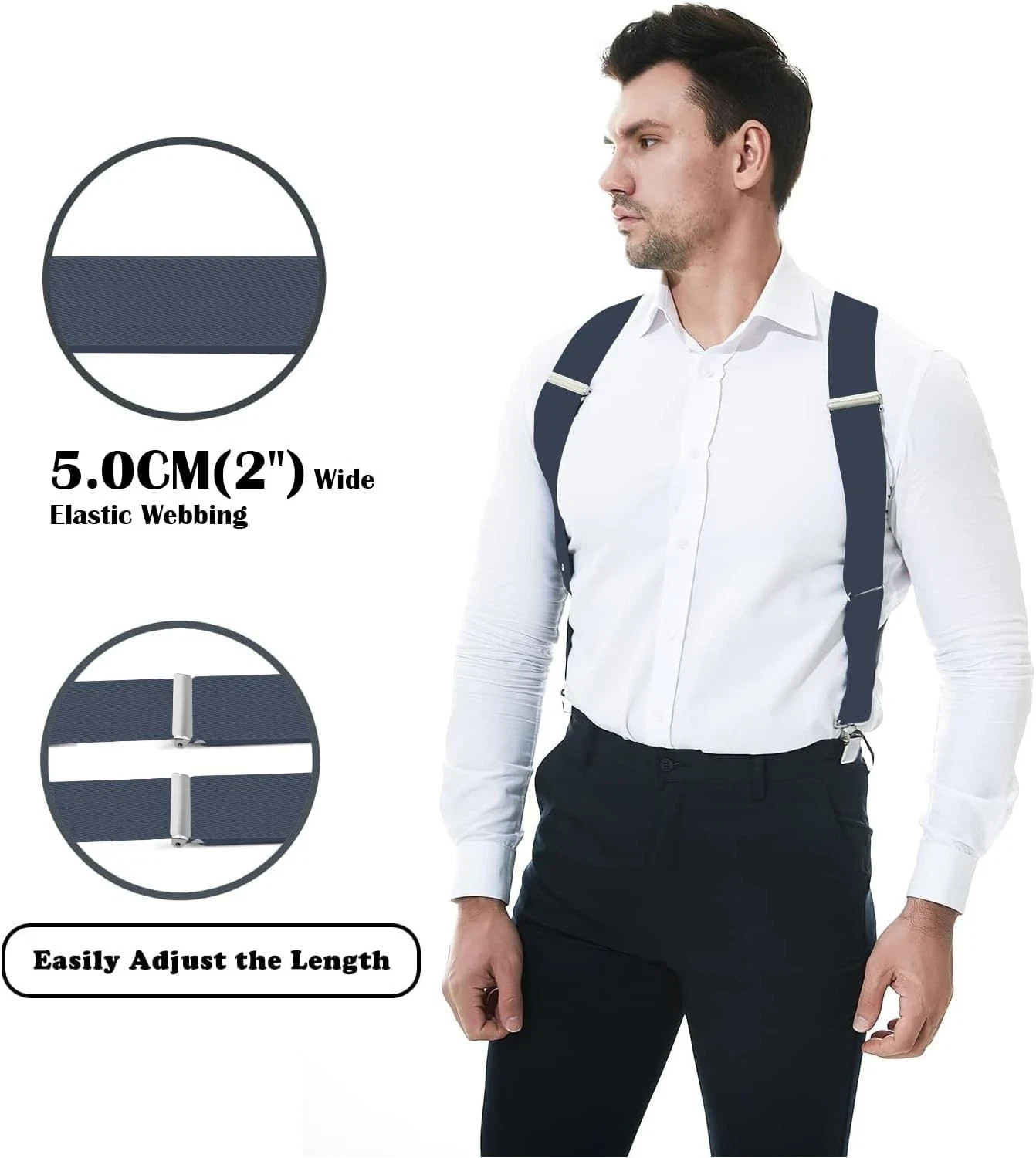 Side Clips Suspenders for Men Heavy Duty 2″ Trucker One Size, 🔔2/Grey