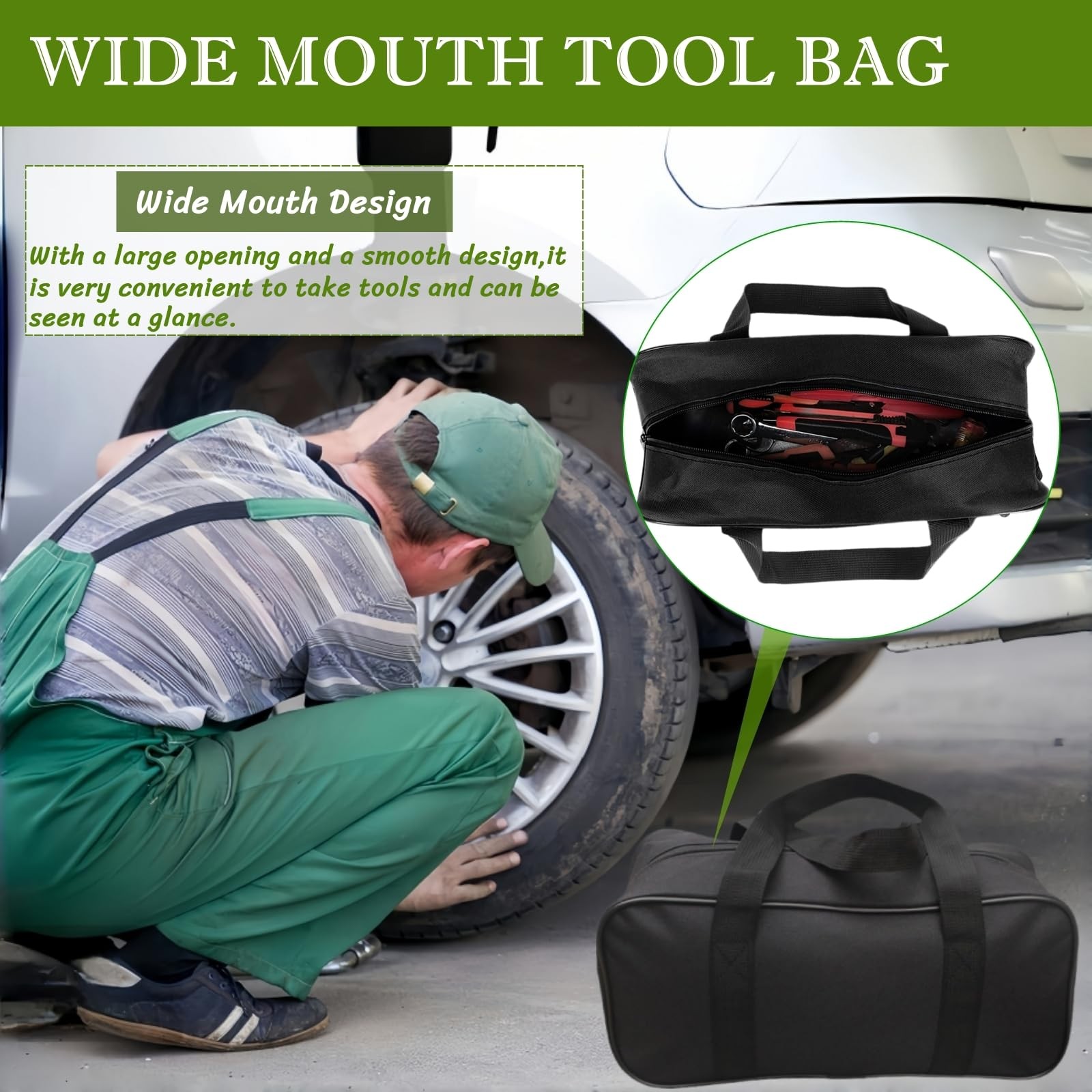 15 Inch Wide Mouth Tool Bag, Waterproof Oxford Electrician Tool Bag, Large Ca…