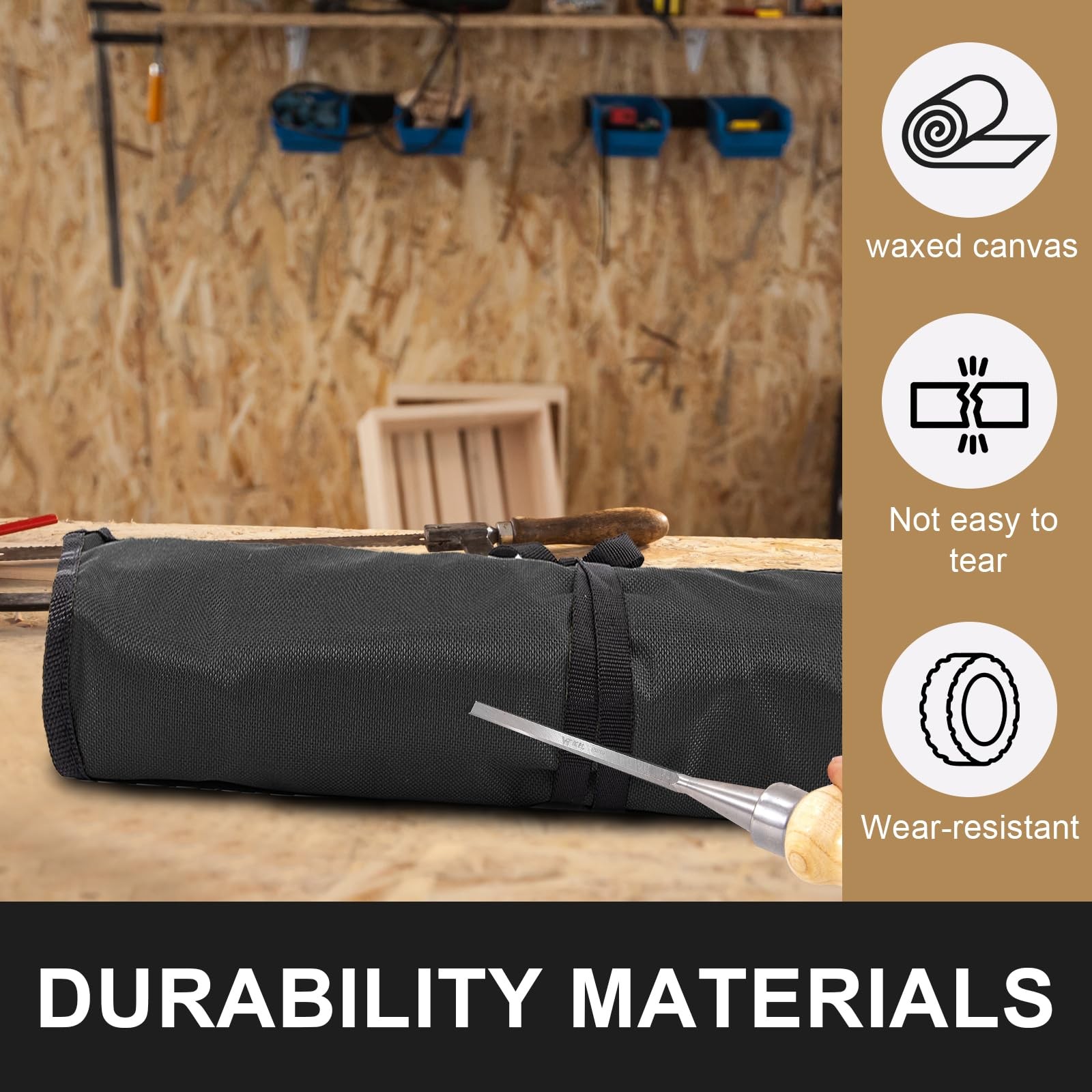 YLZZMDQSZ Wrench Organizer,Tool Roll Pouch – 16-Pocket Waterproof Black