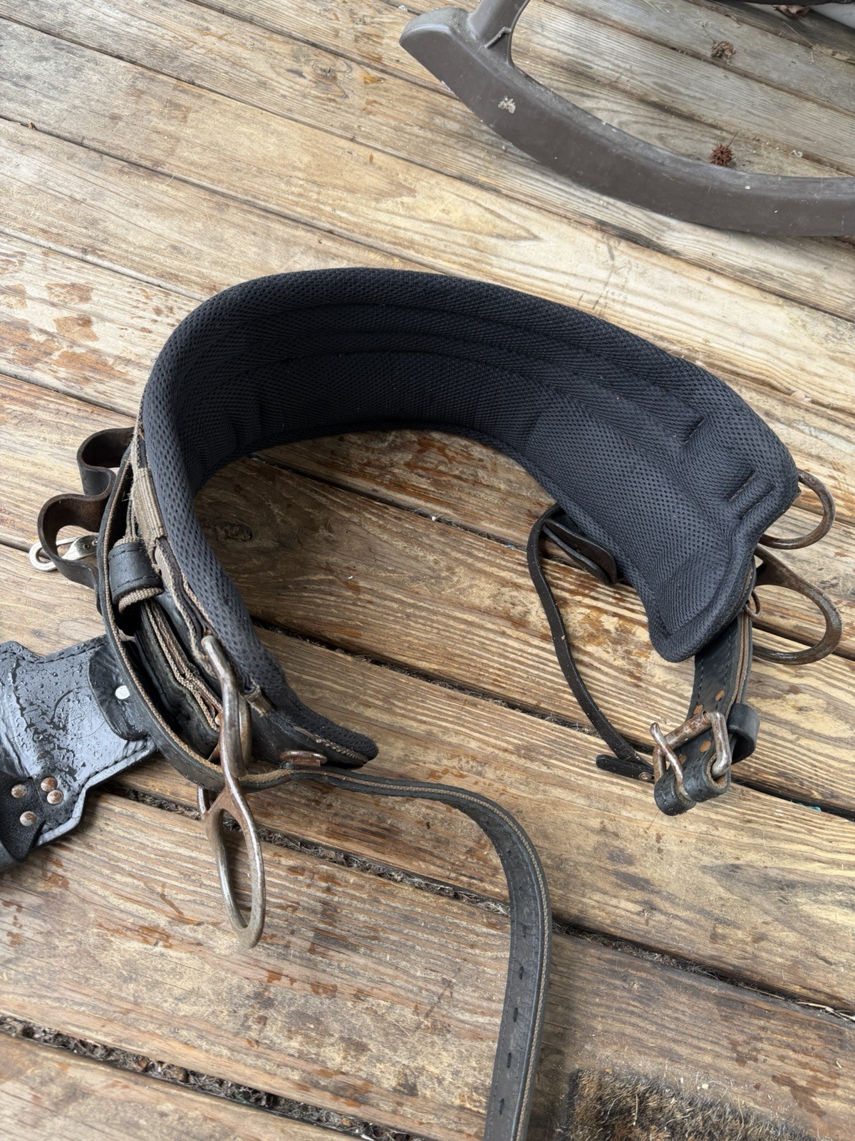 lineman Adjustable Padded Tool Belt Leather Metal Fabric Black Brown Used