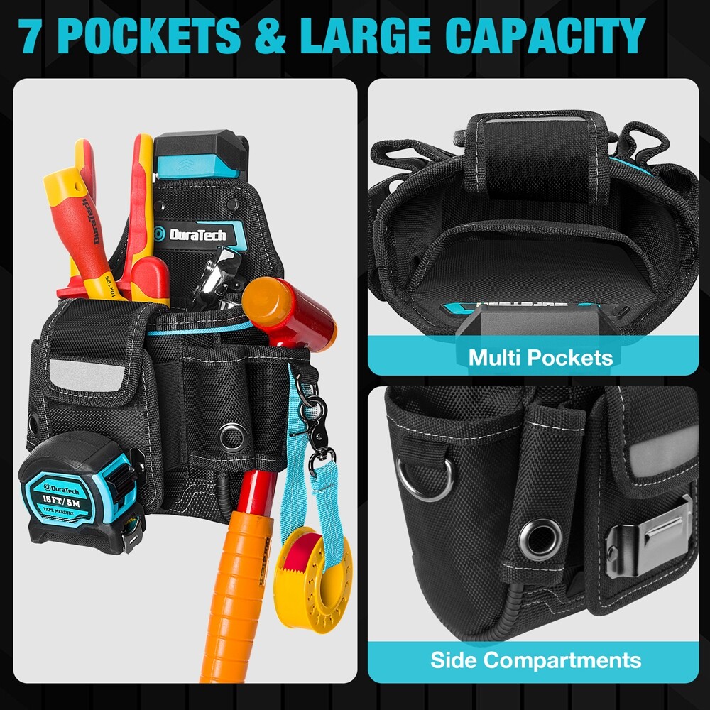 DuraTech Large Capacity Tool Pouch w/Belt Clip Electrician Tool Pouch 7 Pockets