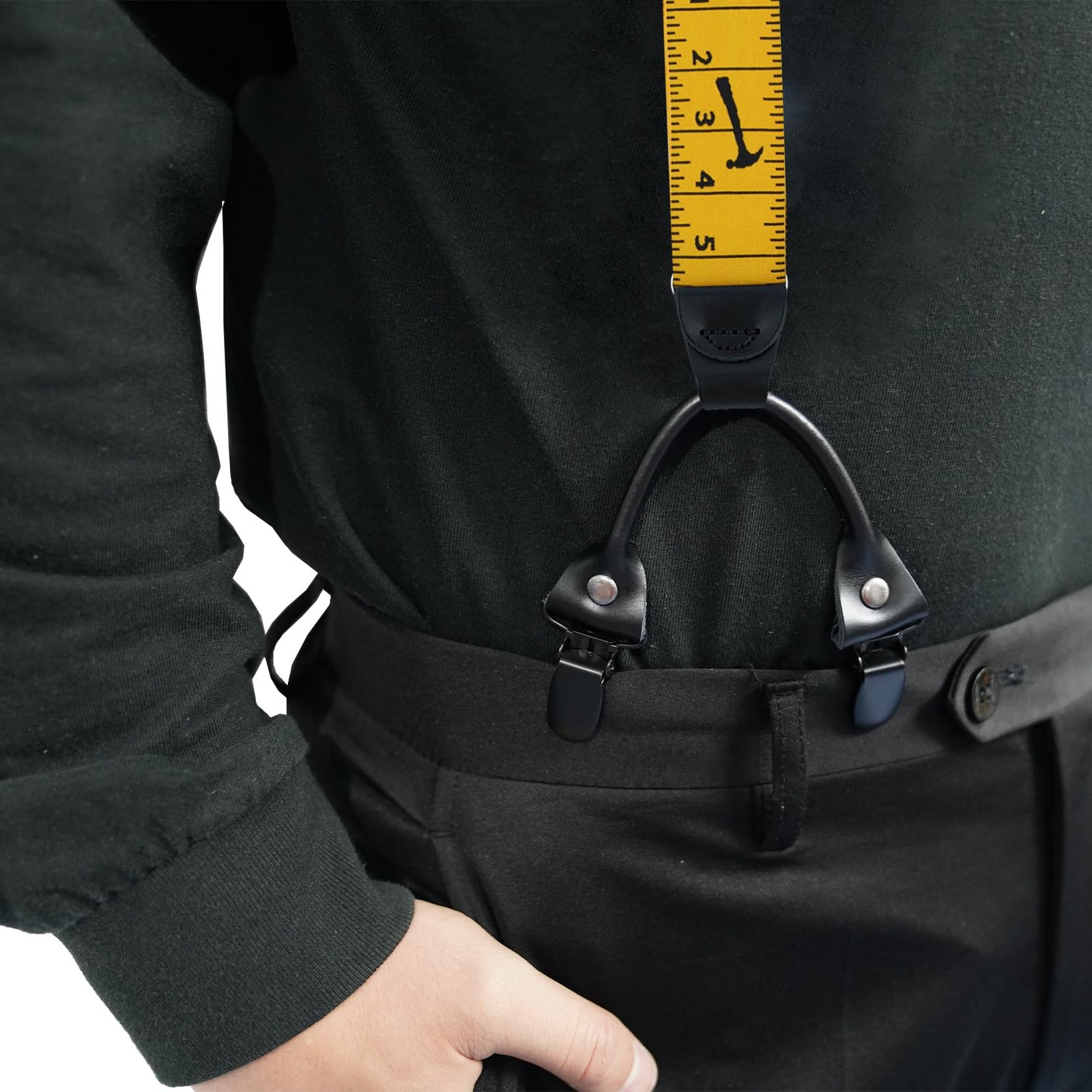 KUNN Suspender Genuine Leather Strips 3 Pcs with Double Clips End Black