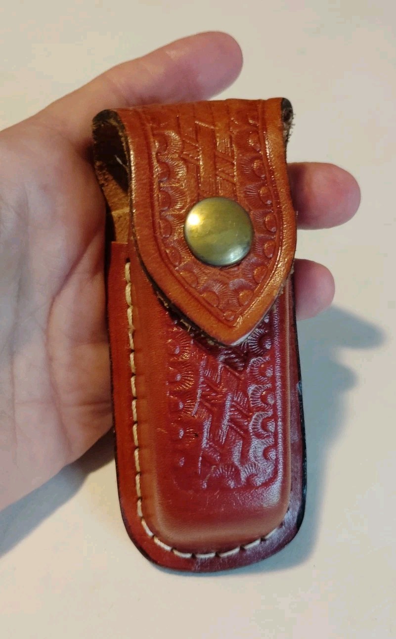 Leather Pocket Knife Sheath For Folding Blade Knives Case Belt Pouch Tooled