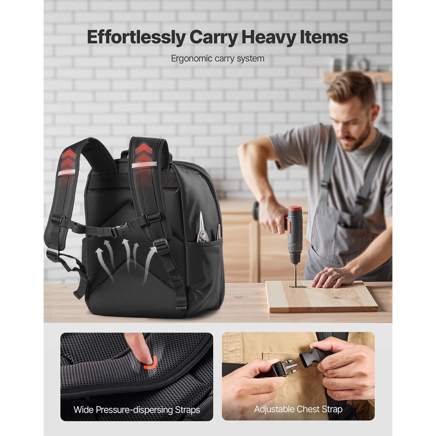 Tool Backpack with 49 Pockets, Durable Storage Organizer for Tools, Work Bag