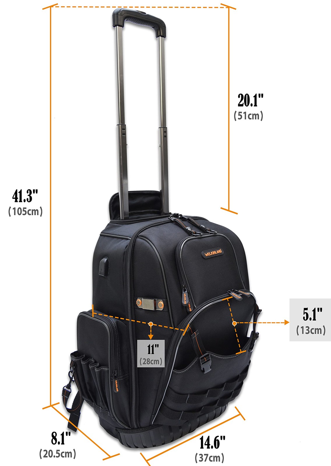 72Pockets Rolling Tool backpack, Large tool bag with wheels, Rolling Electrician