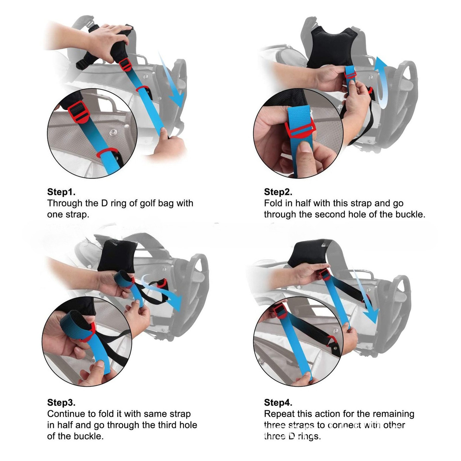 Comfort Shoulder Pad Adjustable Braces Suspender Golf Bag Strap Belt 4-clip