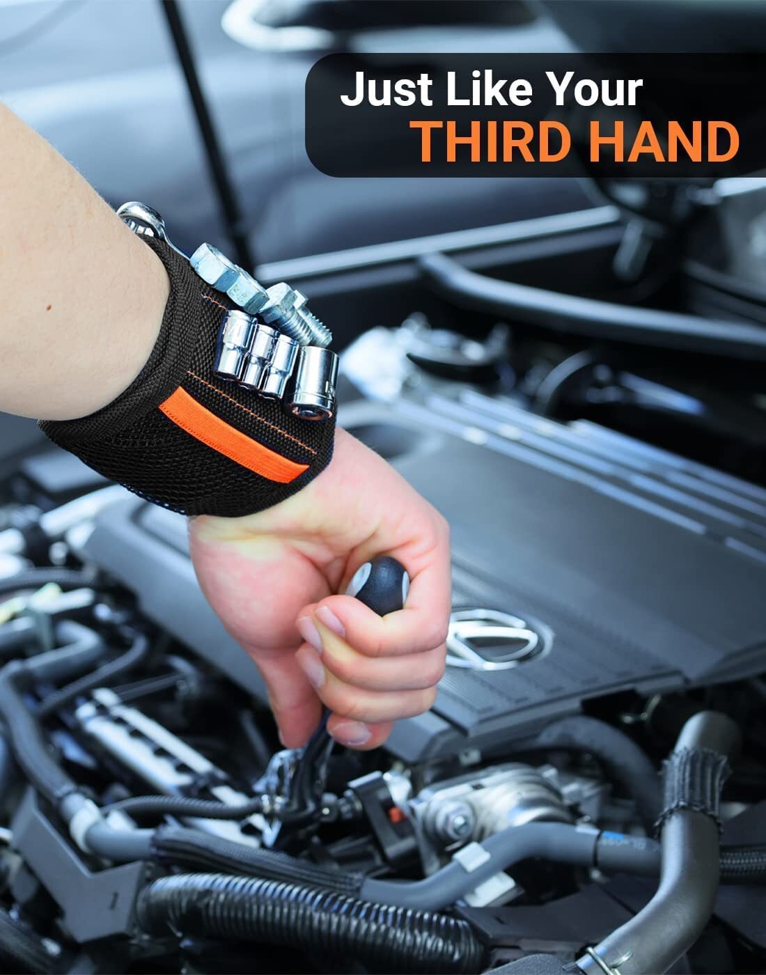 Magnetic Wristband Tool Belt with 8 Magnets to Hold Screws,Black