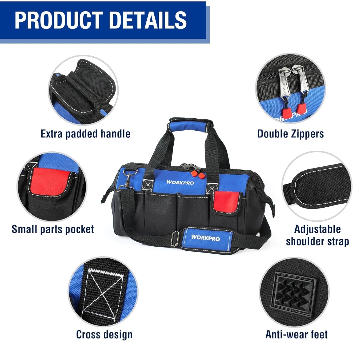 Heavy-Duty 18-Inch Tool Bag – Close Top Design with Comfortable Shoulder Strap