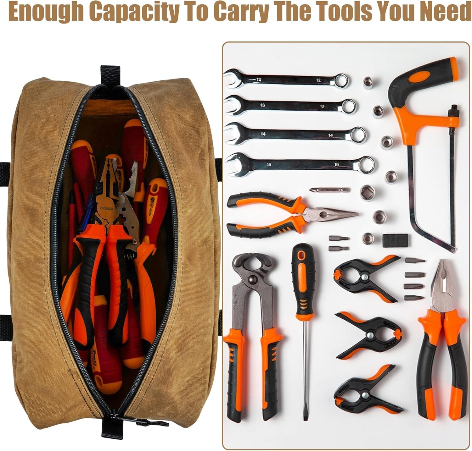 Waxed Canvas Utility Tool Tote bag Combo Kit-Includes 2 Medium Tool Organizer…