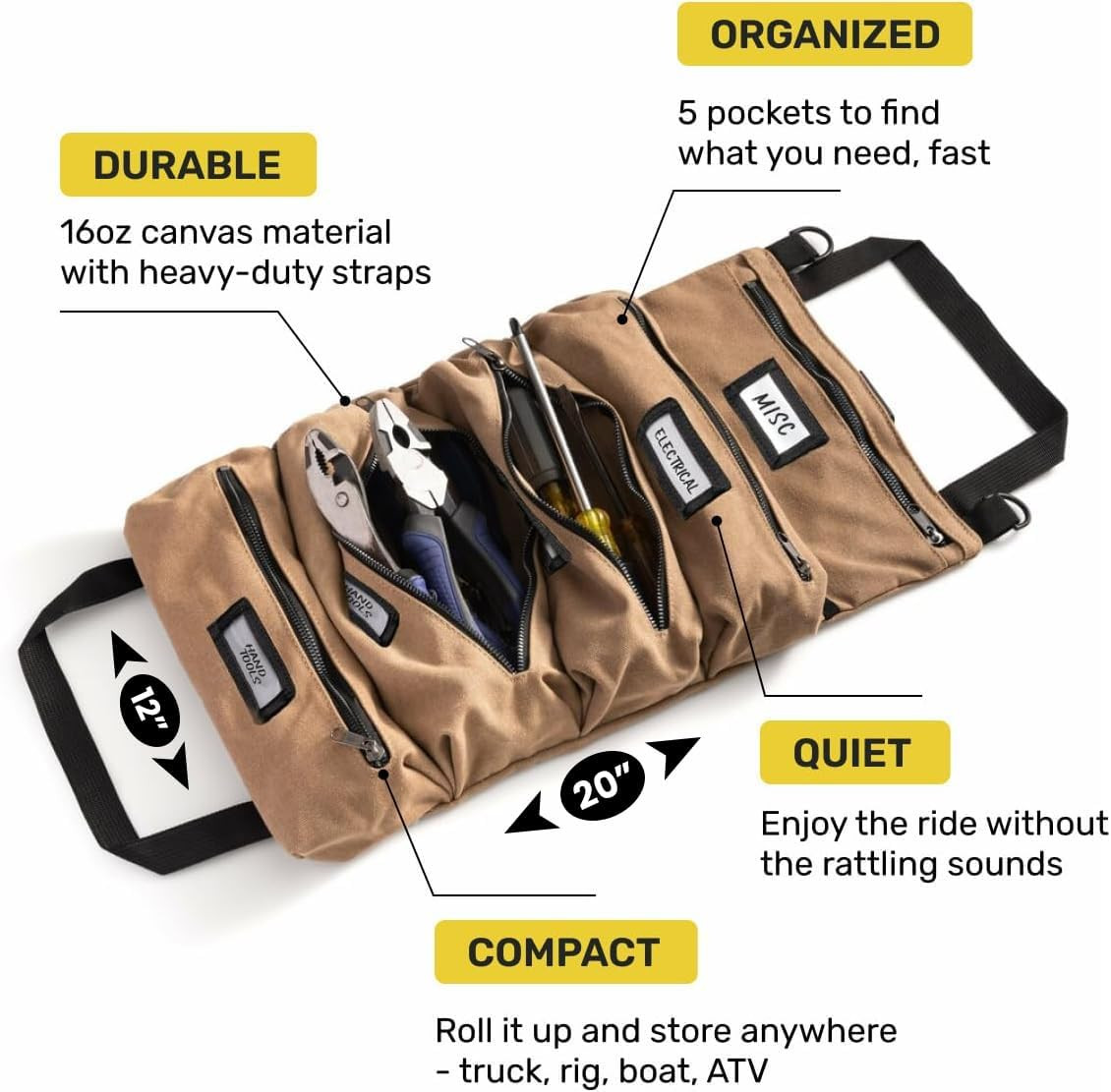 Official Legacy Tool Roll Bag, 5-Pocket, 20 X 12 In, Armygreen, Made in USA | Ea