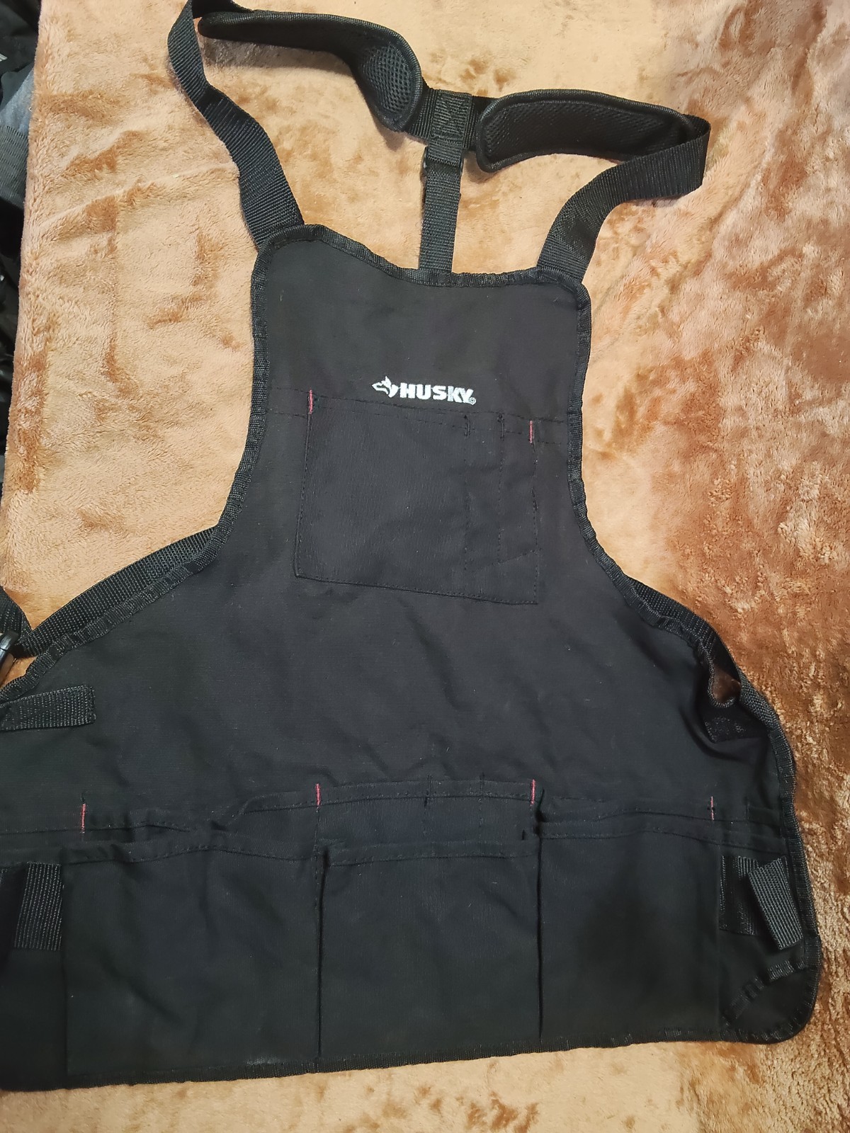Husky Tools 23 Inch 16 Pocket Black Canvas Bib Tool Apron Workshop Equipment