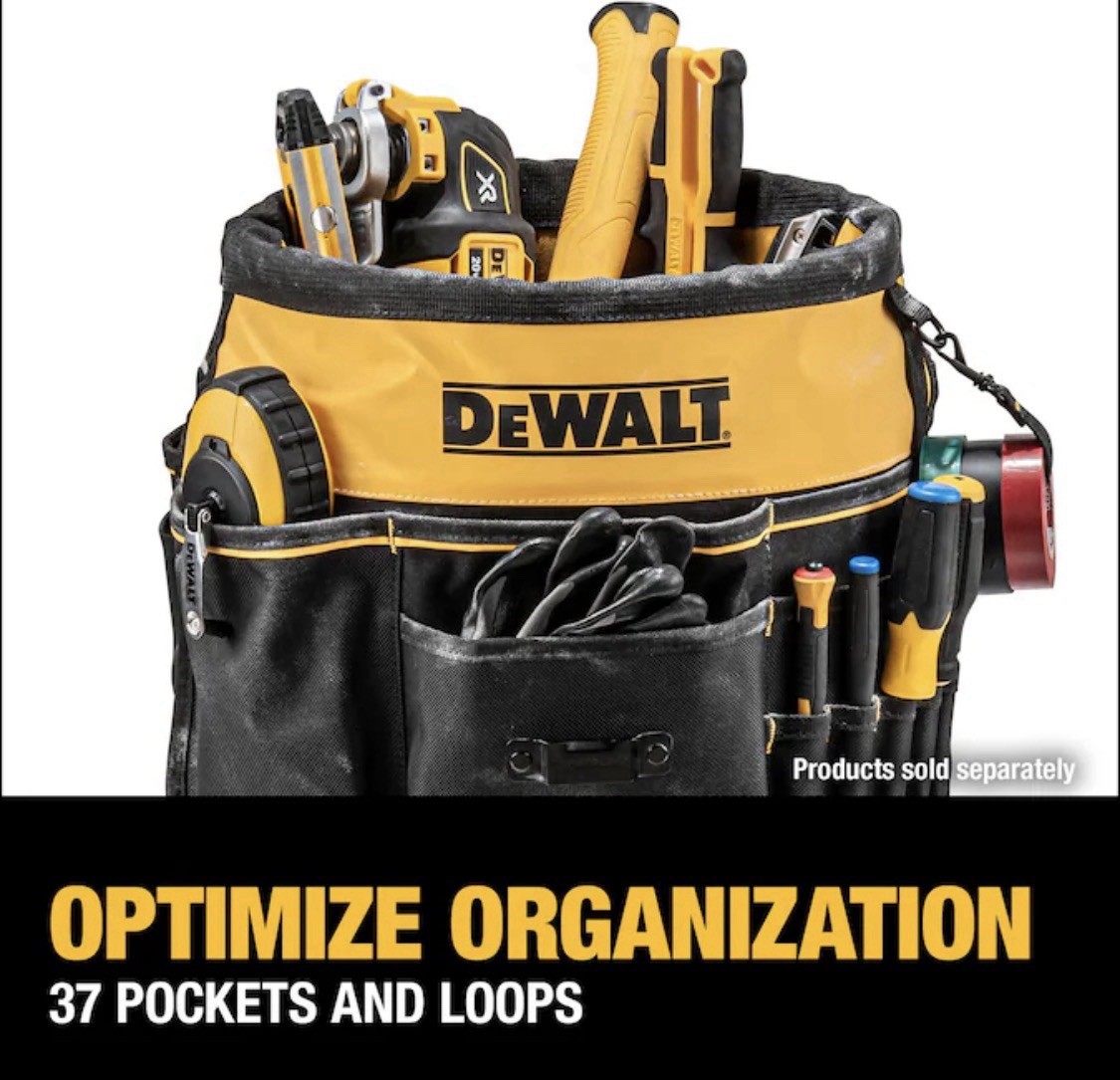 🆕DEWALT✨Bucket Organizer✨Ballistic Polyester✨37 TOOL Compartments✨Black/Yellow✨