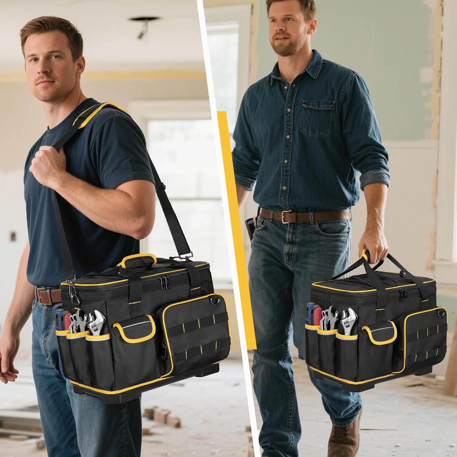16-inch Tool Bag with Hard Bottom and a Detachable Divider, Heavy Duty