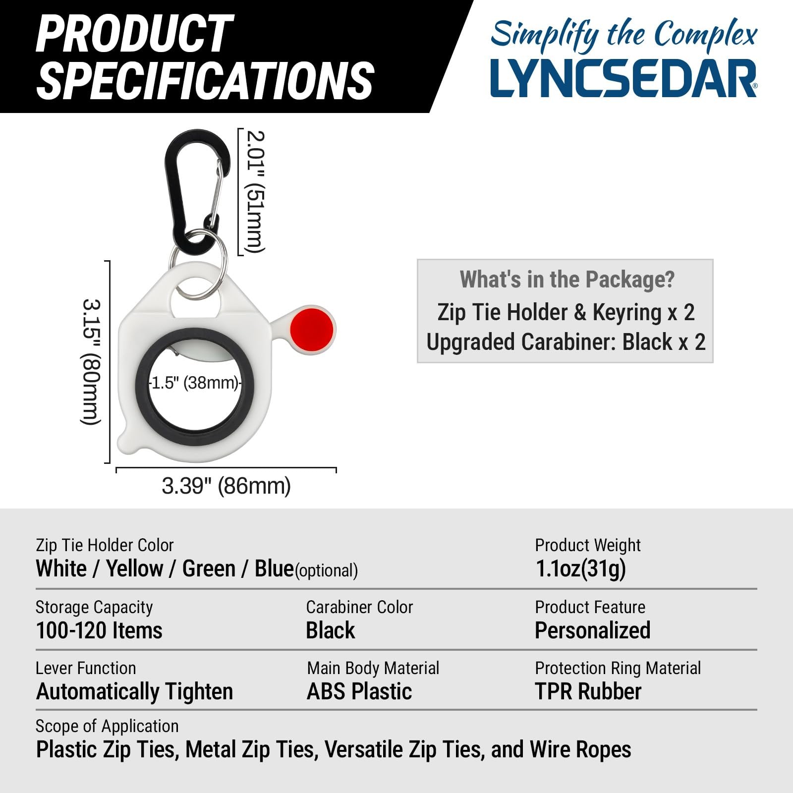 LYNCSEDAR Zip Tie Holder, 2-Pack White Cable Holder 2-Pack,