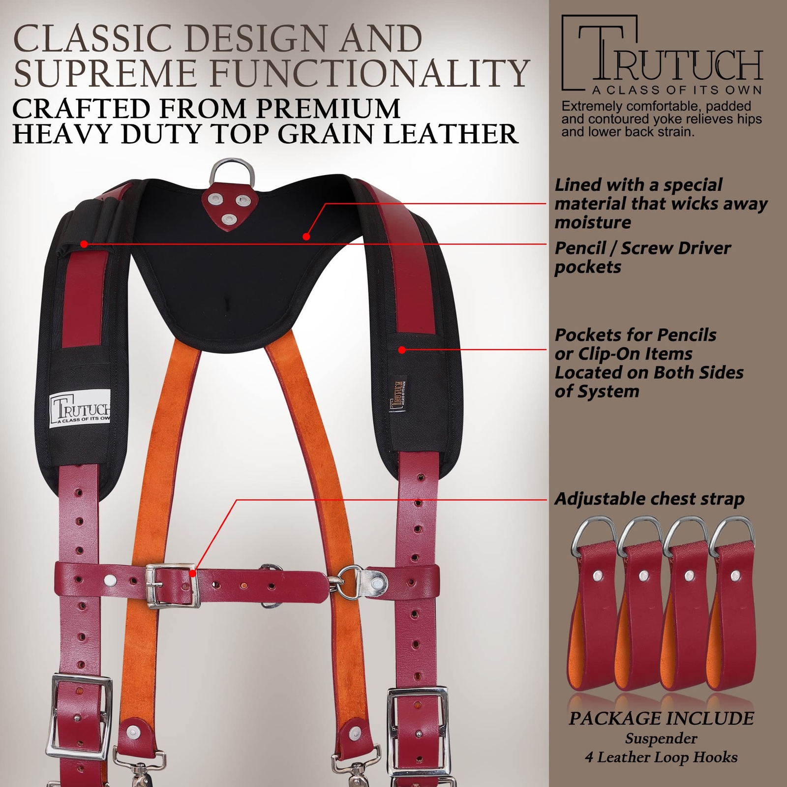 Leather Work Suspenders With Pockets | Fullyadjustable Padded Leather Tool Belt