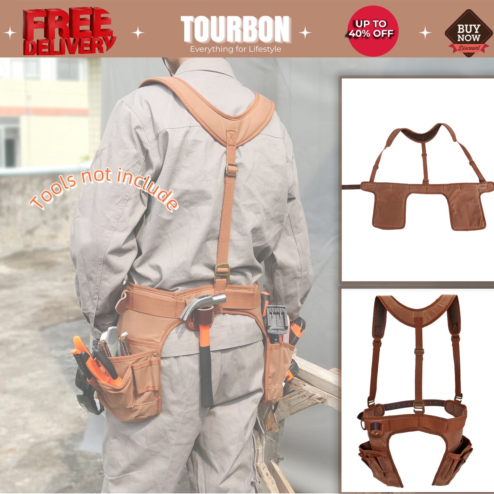 Work Framing Tool Belt Suspender Pouch Electrician Carpenter Vest Pocket