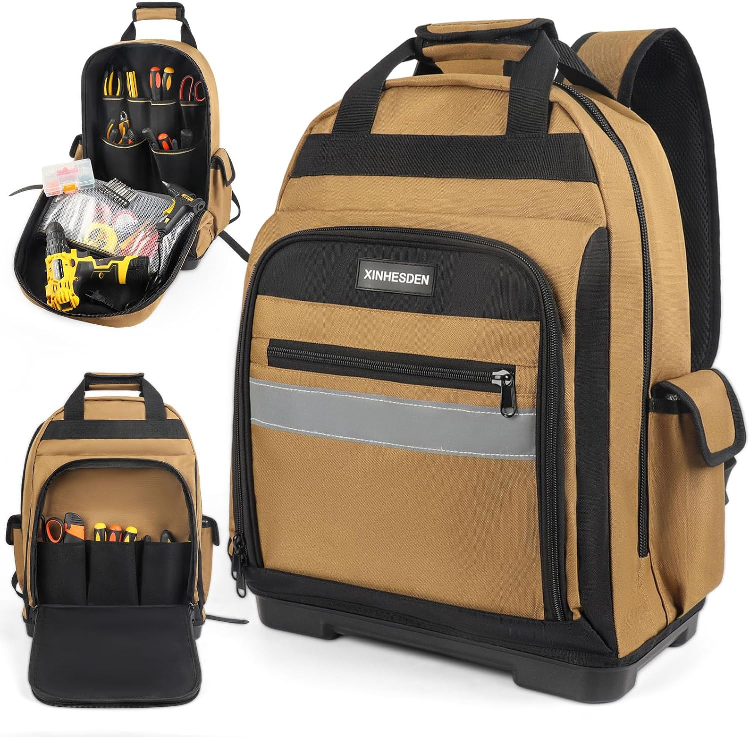 Heavy Duty Tool Backpack Waterproof Base Electrician Storage Bag Multi Pocket