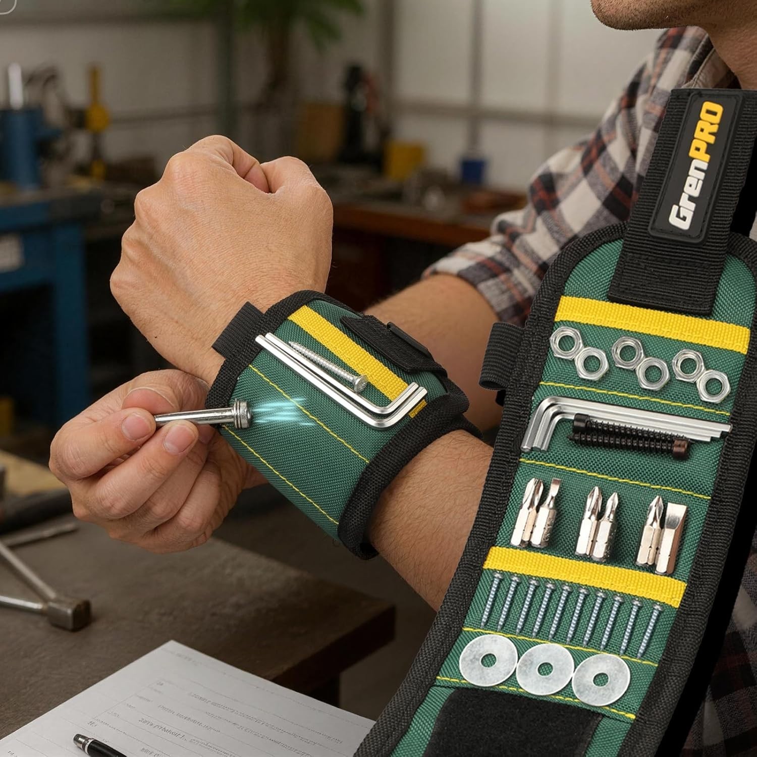 Heavy-Duty Magnetic Tool Wristband with 3 LED Flashlights – Perfect Gift for Men