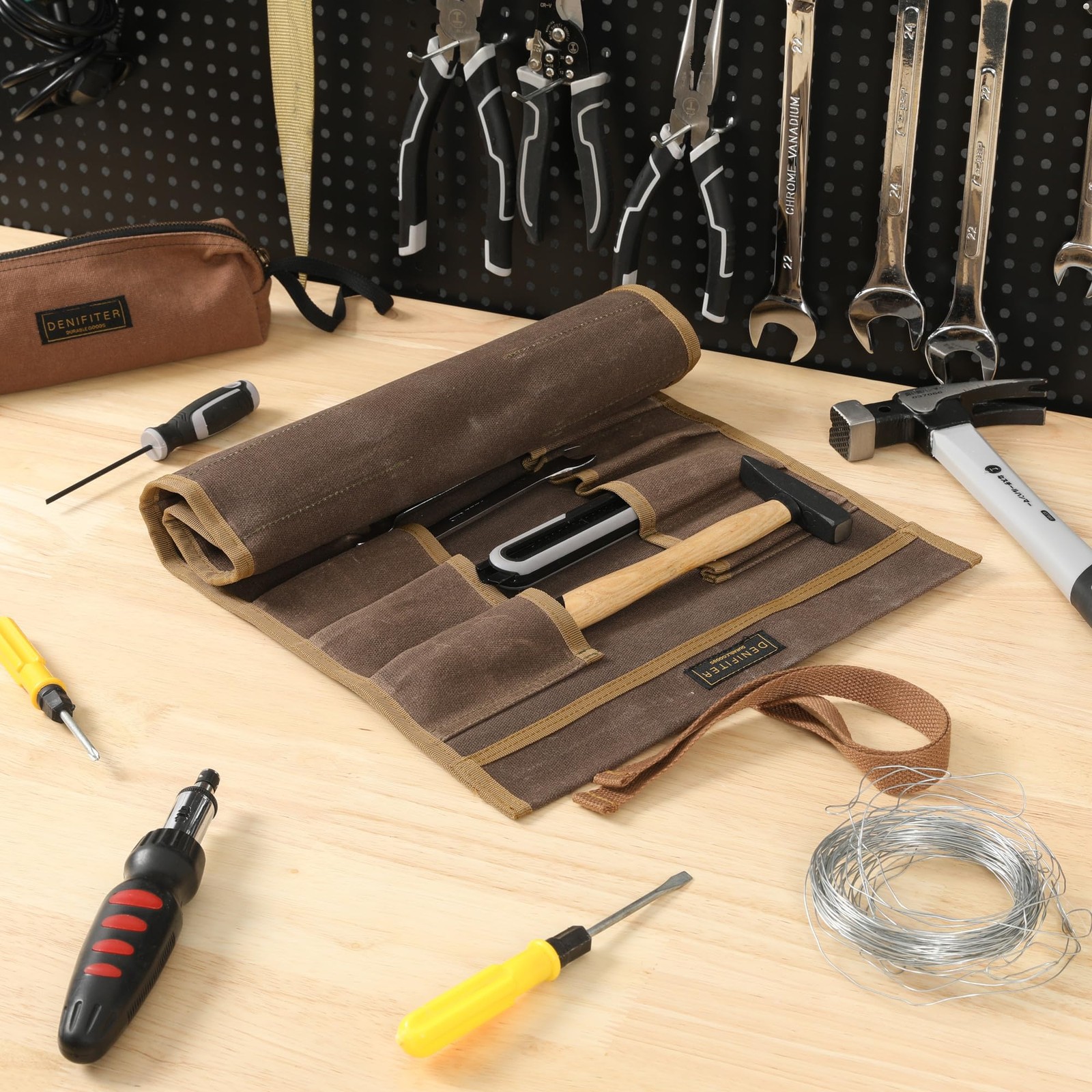 Tool Roll with 20 Slots, Heavy Duty 16oz Waxed Canvas Wrench Roll Up Organize…