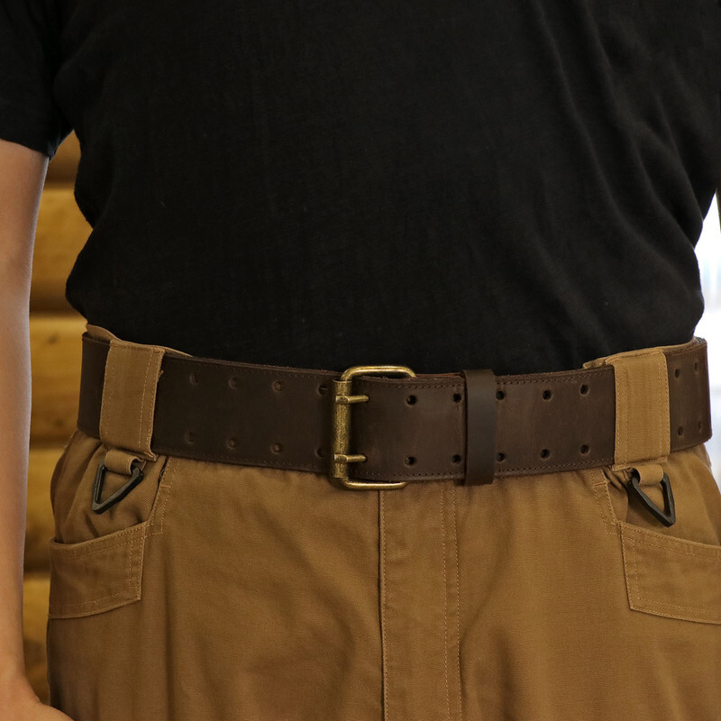 TOURBON Leather Tool Carry Workshop Waist Belt 2″ Double Roller Buckle Rig Belt