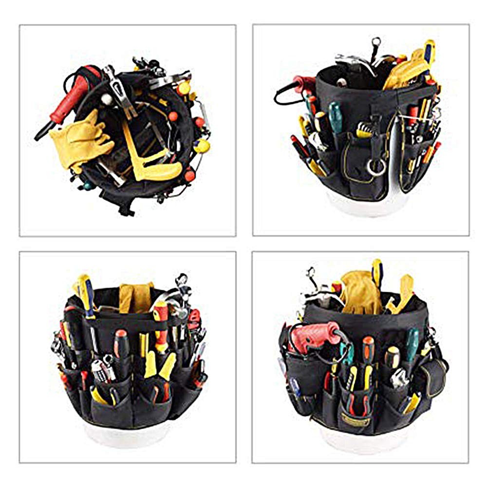 Black & Green Bucket Tool Organizer 56 Pockets Yard Lawn Construction Bag
