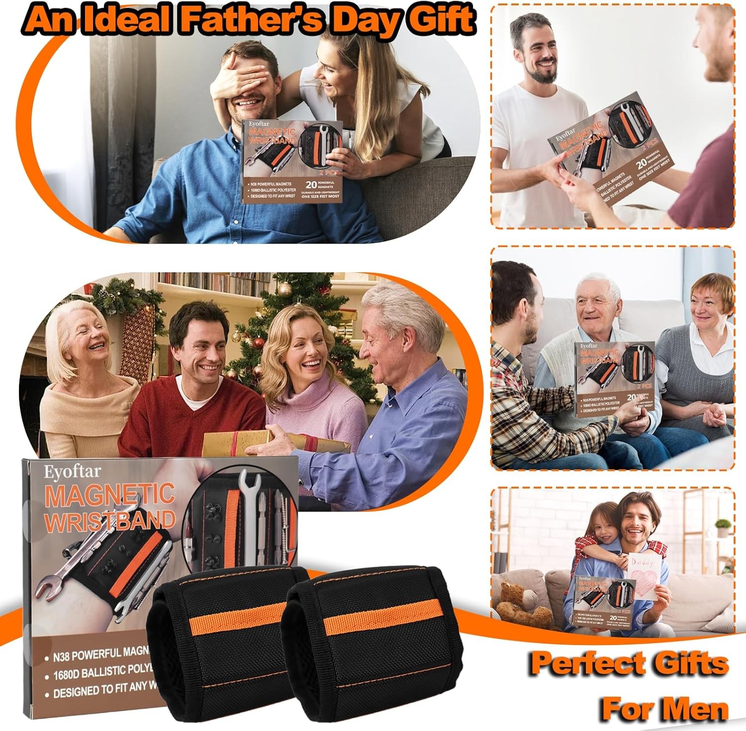 Magnetic Wristband for Tools (2-Pack)-Gift for Men, Tool Belt for Men & Women-He