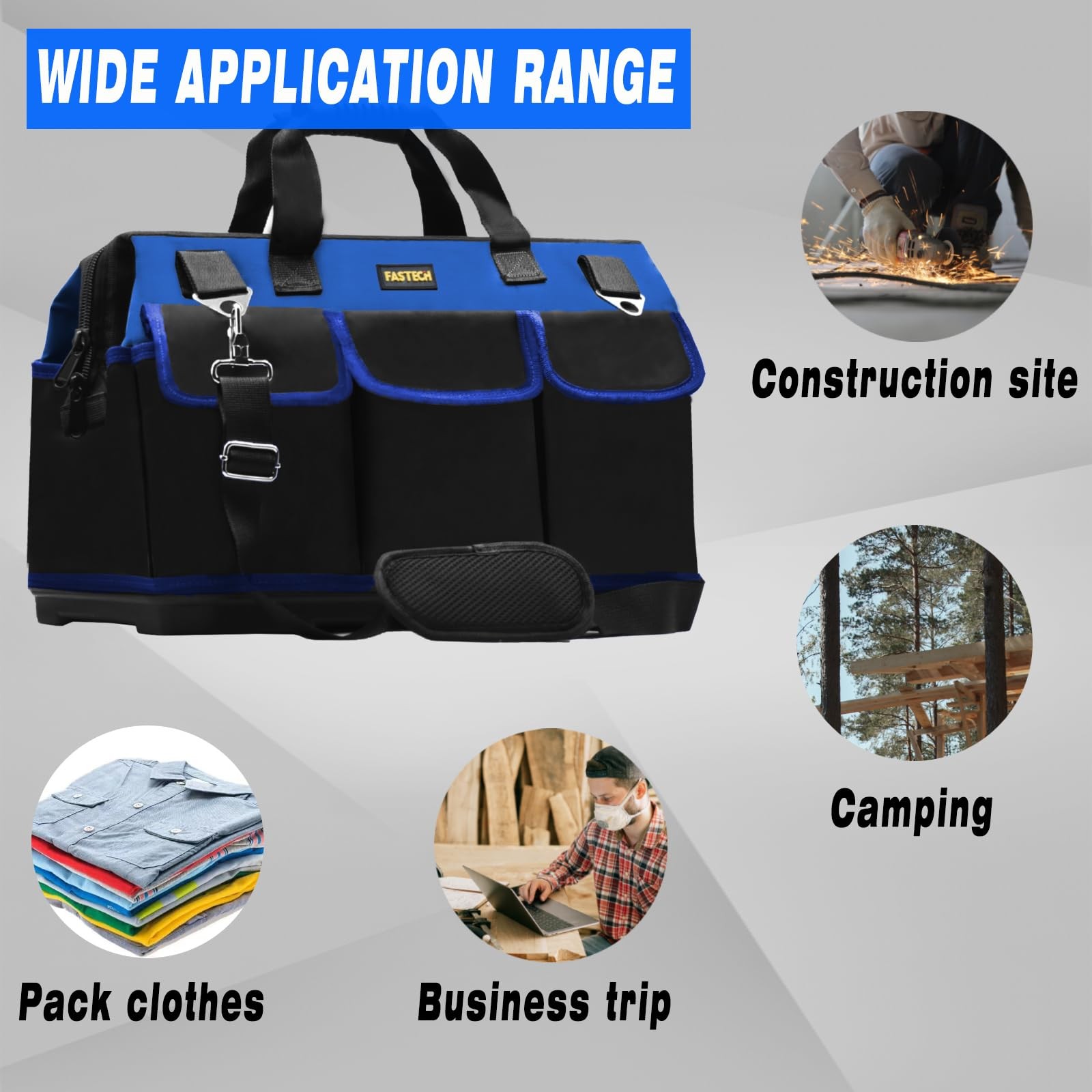 FASTECH 22 Inch Bottom Tools Bag With Wide Mouth For Tool 22INCH, blue