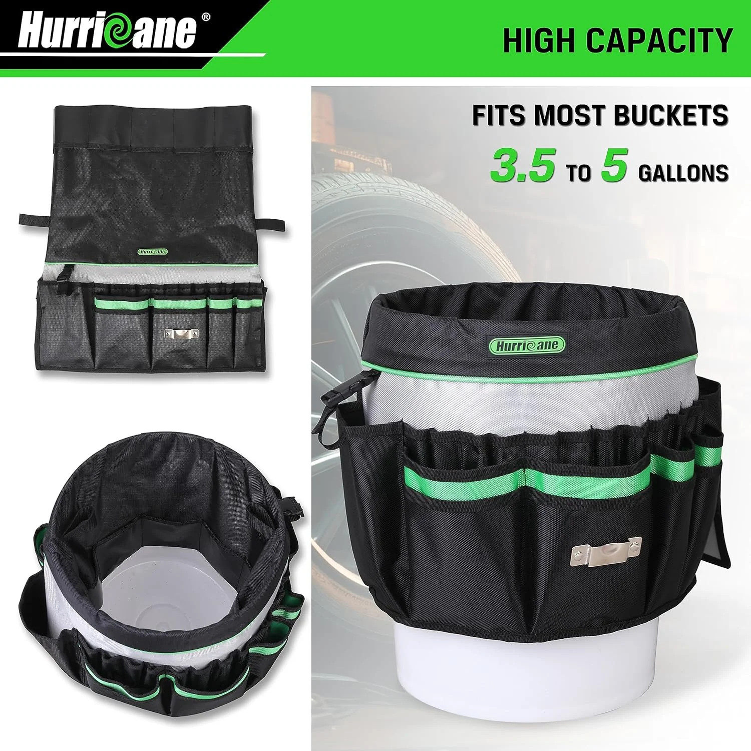 HURRICANE 5 Gallon Bucket Tool Bag Organizer, Garden Tool Caddy with 52 Pockets,