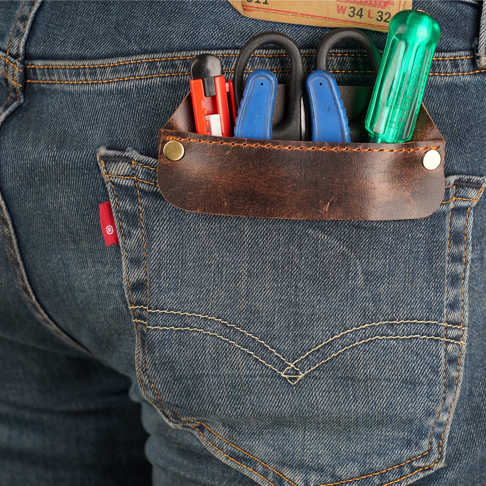 Genuine Leather Pocket Protector for Men, Durable Tool Pouch for Jeans, Brown…