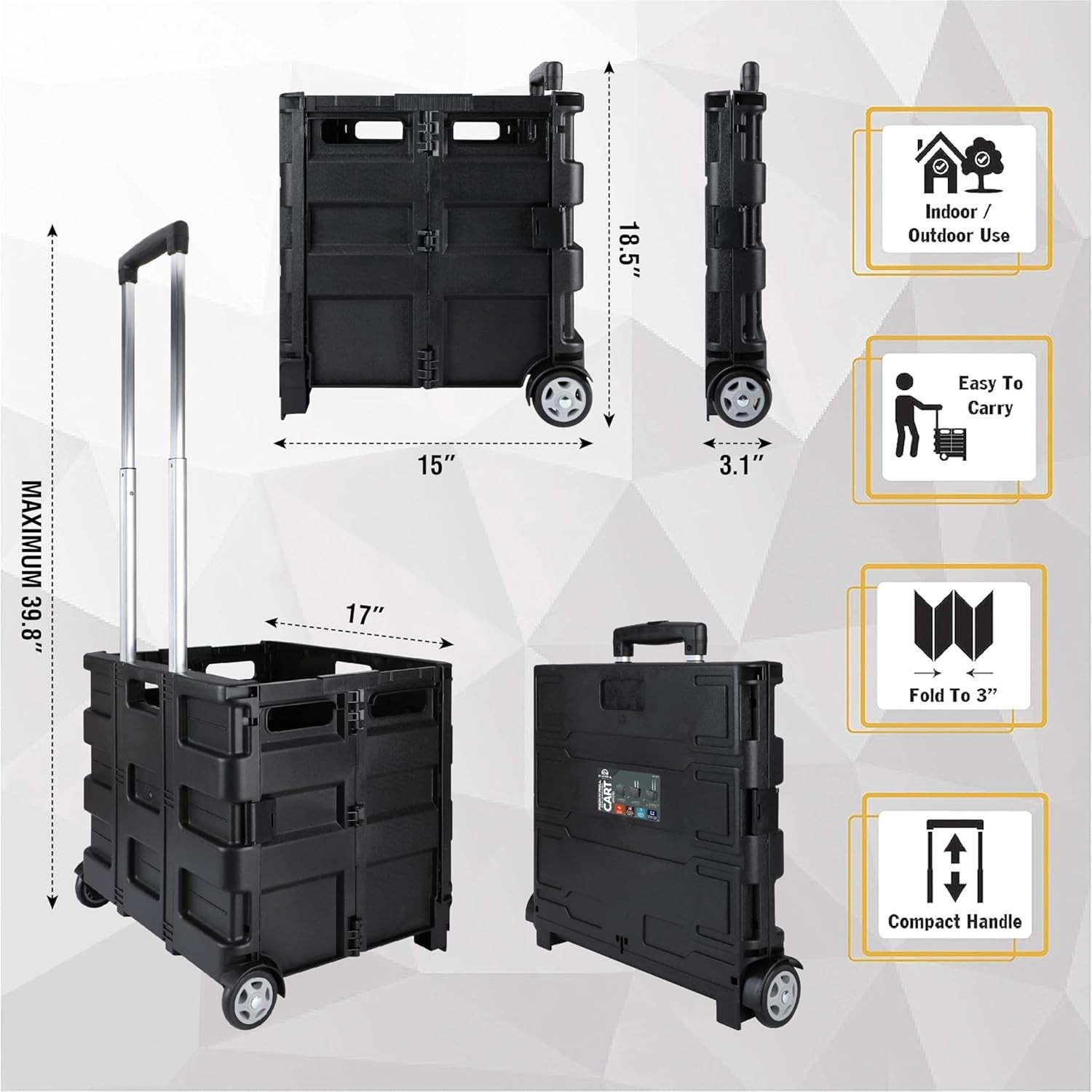 Telescopic Handle 85-010 Pack-N-Roll Portable Carrier – Max 80 lbs Load, Black