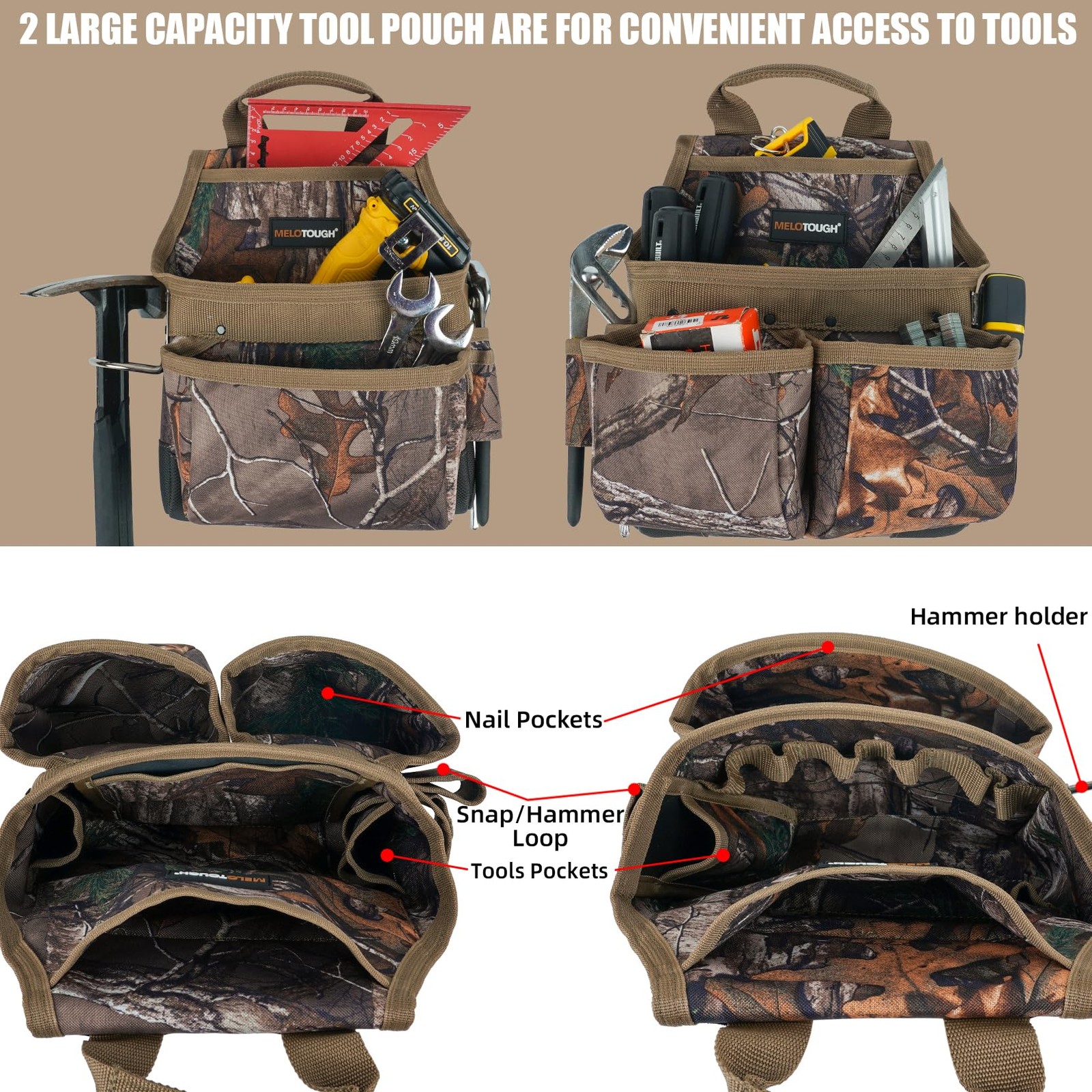 MELOTOUGH Camo Tool Belt with Suspenders Camouflage Tool Bag Supenders Framer…