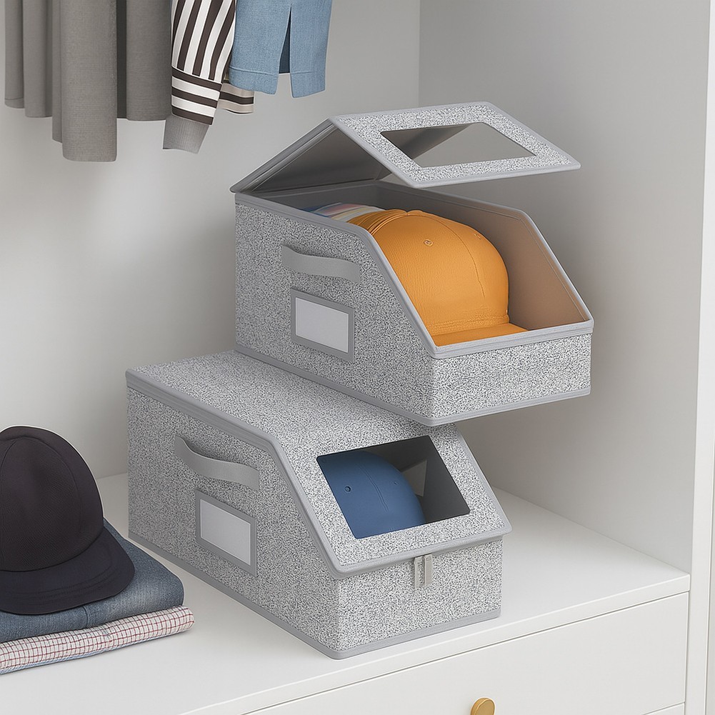 Gray For Baseball Cap Storage Box Hard Shell Zippered Organizer 9.1 x 11.4