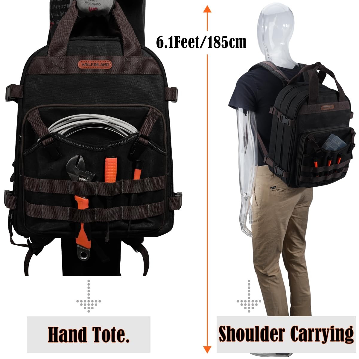 WELKINLAND 90-Pockets Electrician 8.3 x 12.2 x 17 inches, Black+brown