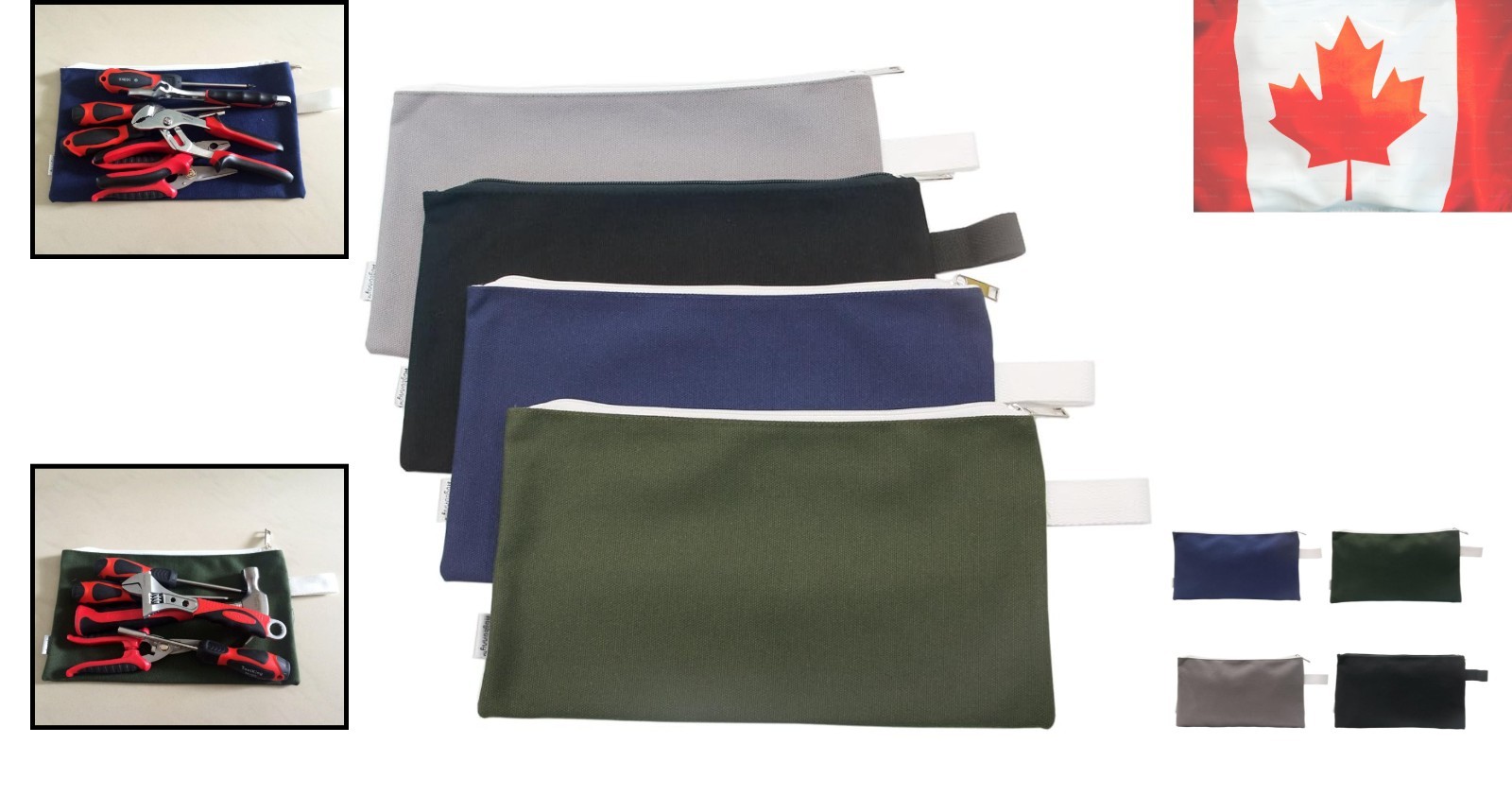 Durable Canvas Tool Organizer Bags – 4-Pack, Secure Zipper Closure, 9.5″x7″
