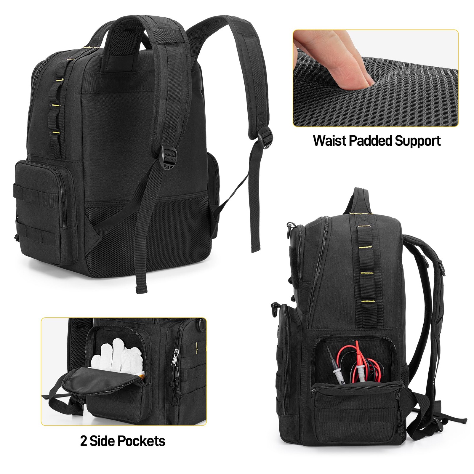 Rexmica Tool Bag Backpack for Men with 3 12.3 x 6.3 x 15.8 inches, Black