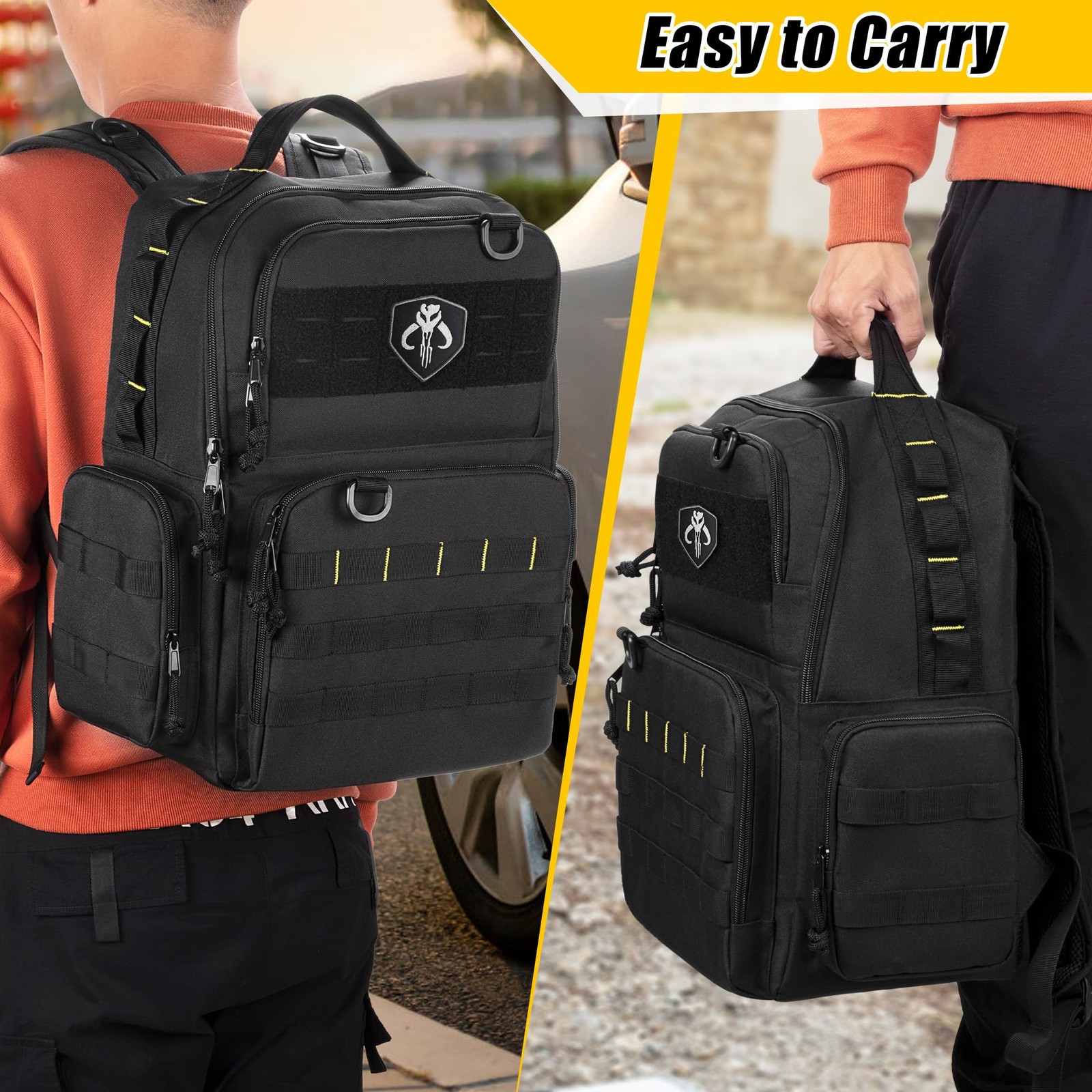 Rexmica Tool Bag Backpack for Men with 3 12.3 x 6.3 x 15.8 inches, Black