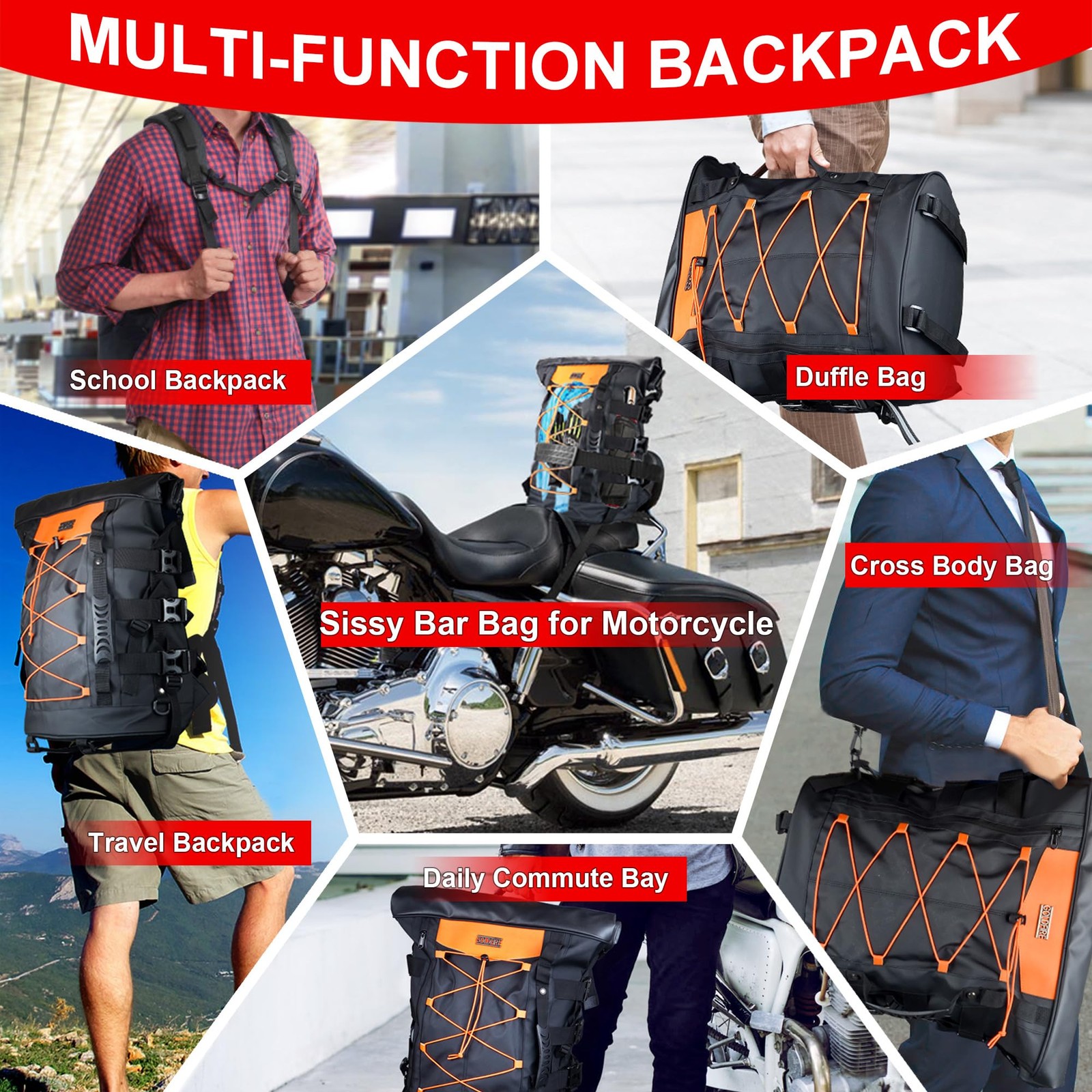 Expandable Motorcycle Sissy Bar Bag Weather Resistant Travel Luggage Storage …