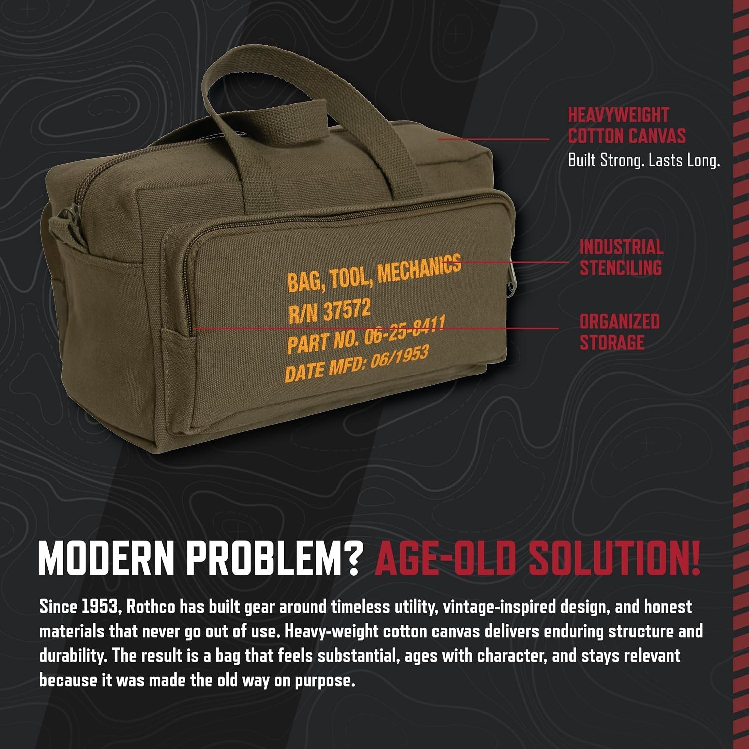 Rothco Mechanics Tool Bag Heavy Duty Canvas Organizer Olive Drab