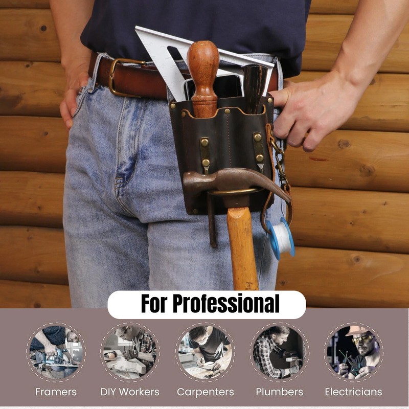 TOURBON Leather Electrician DIY Tool Holder Tunnel Hammer Belt Pouch 5-in-1 Case