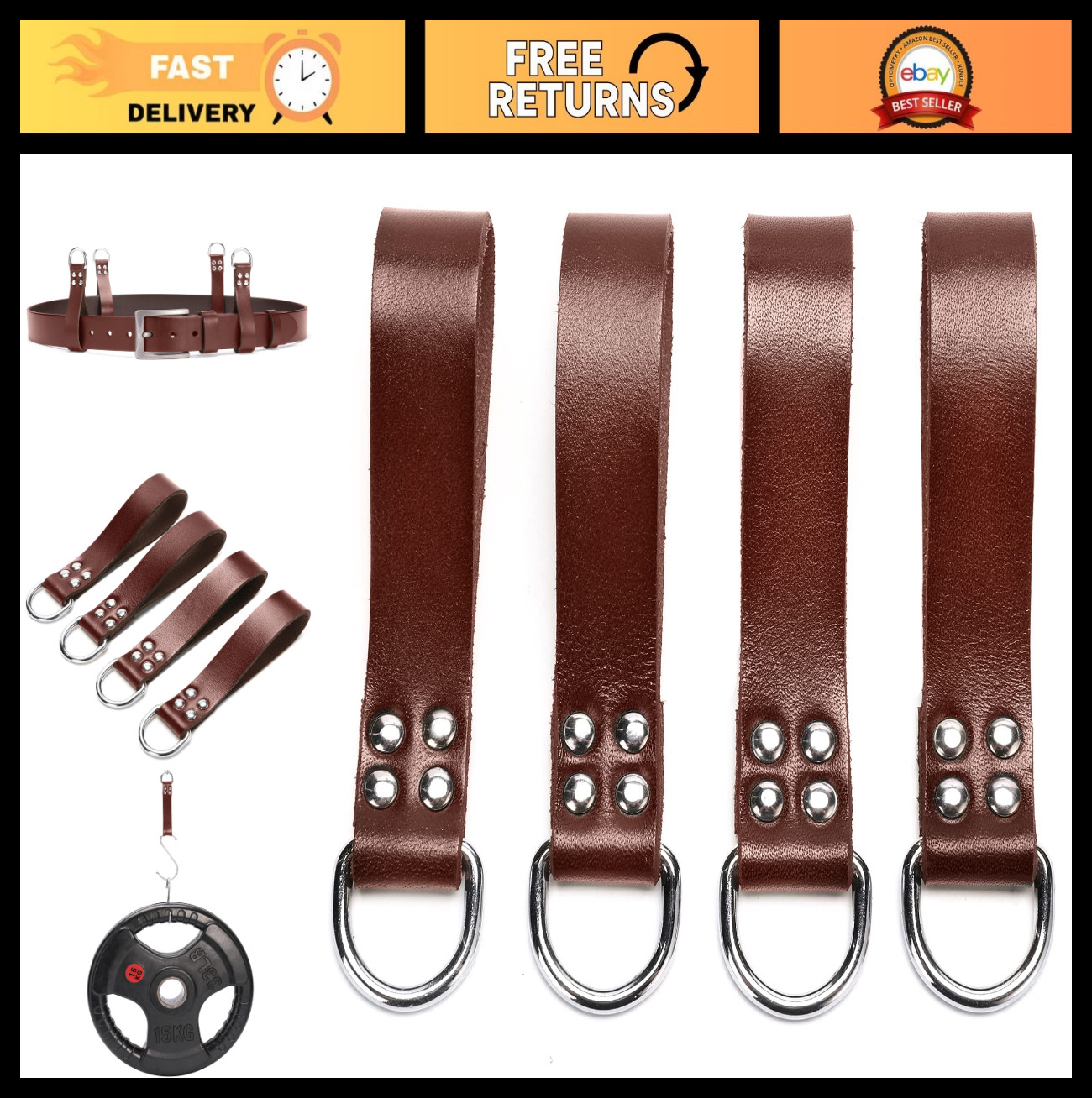 Heavy Duty Leather Tool Belt Suspenders with 4-Piece Strap Connectors Set – Brow