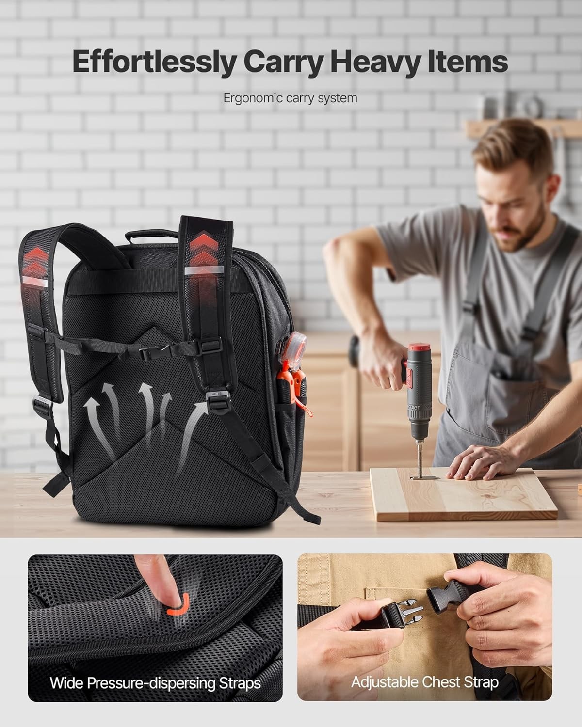 VEVOR Tool Backpack, 45 Pockets, Heavy-duty Tools Storage Organizer Work Bags