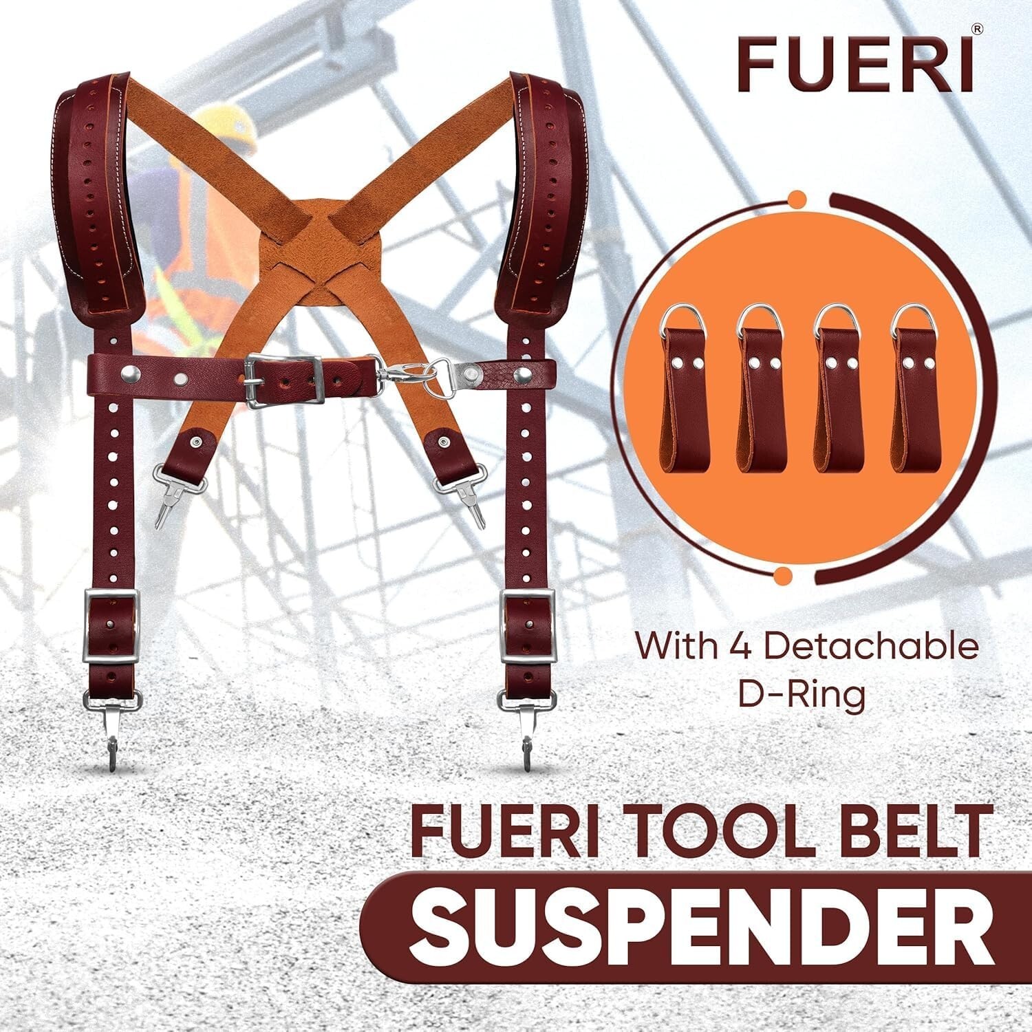 FUERI Leather Tool Belt With Suspender Heavy Duty Carpenter Construction