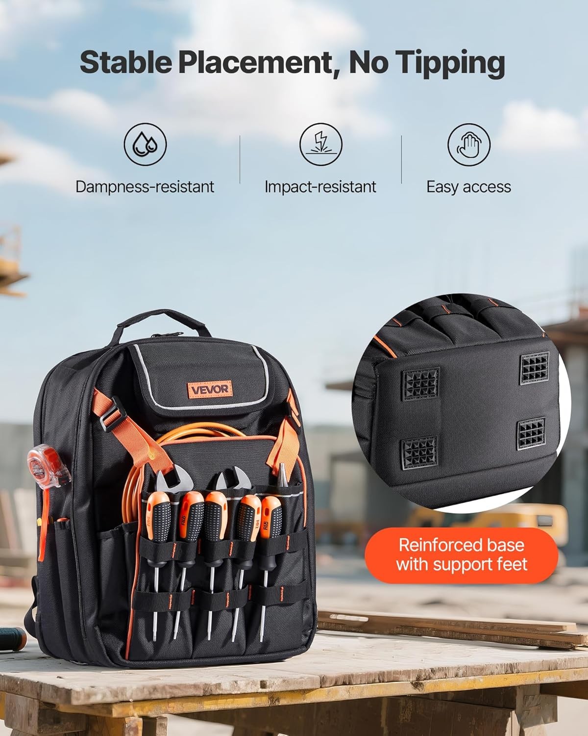 VEVOR Tool Backpack, 45 Pockets, Heavy-duty Tools Storage Organizer Work Bags