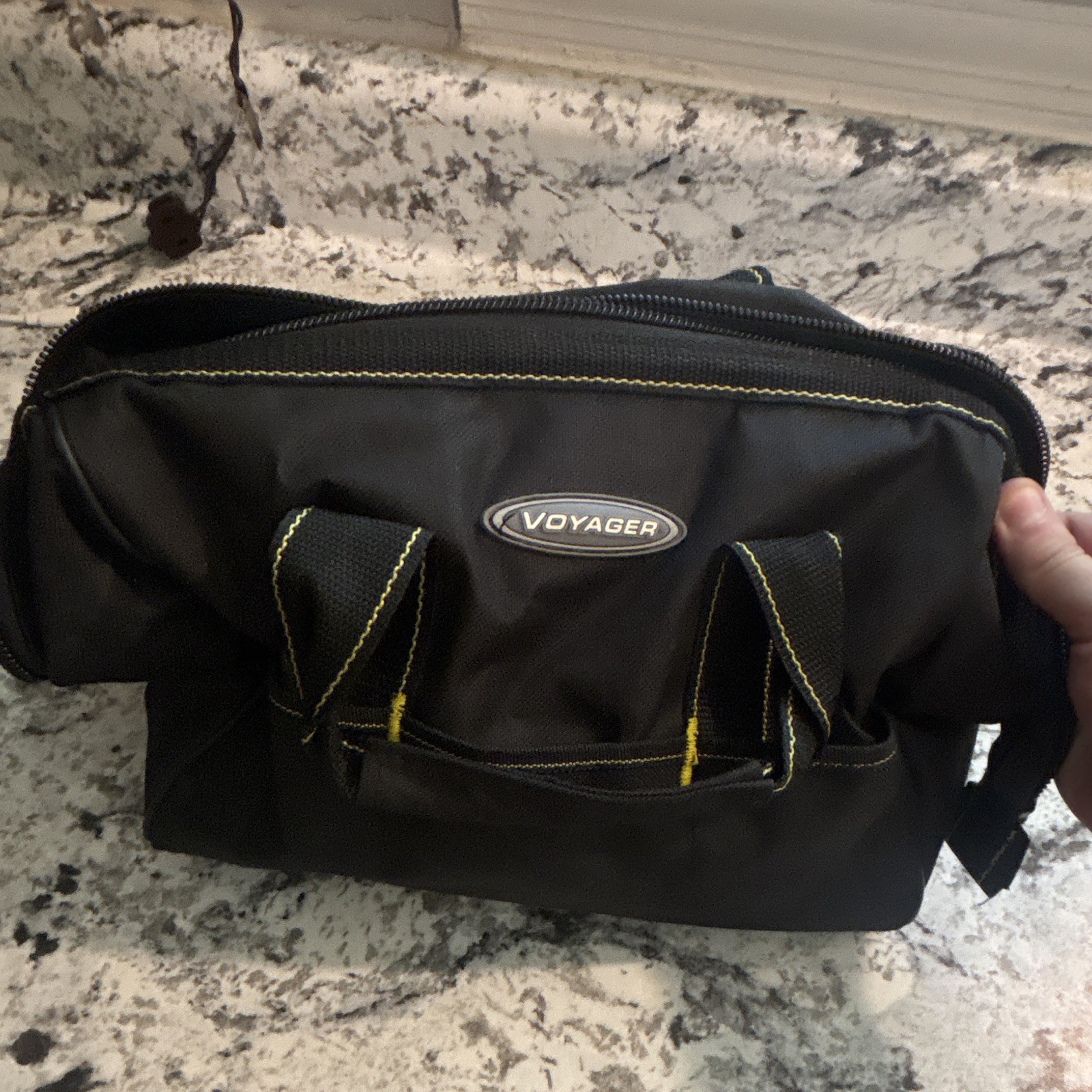 Voyager Black/Yellow Fabric Tool Bag w/ Handle, Zipper Closure, Model Voyager