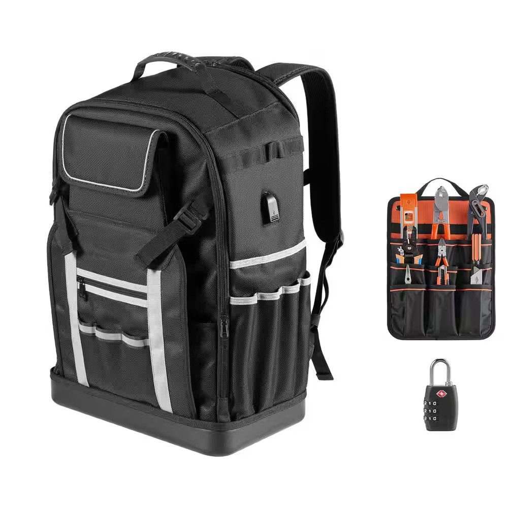 Tool Backpack, 56 Pockets, Heavy-Duty Tools Storage Organizer Bags with Molded B