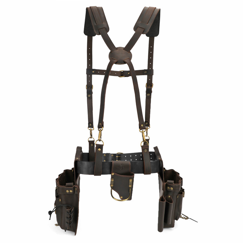 TOURBON Leather Workshop Tools Belt Suspenders Carpenter Chest Strap Padded US