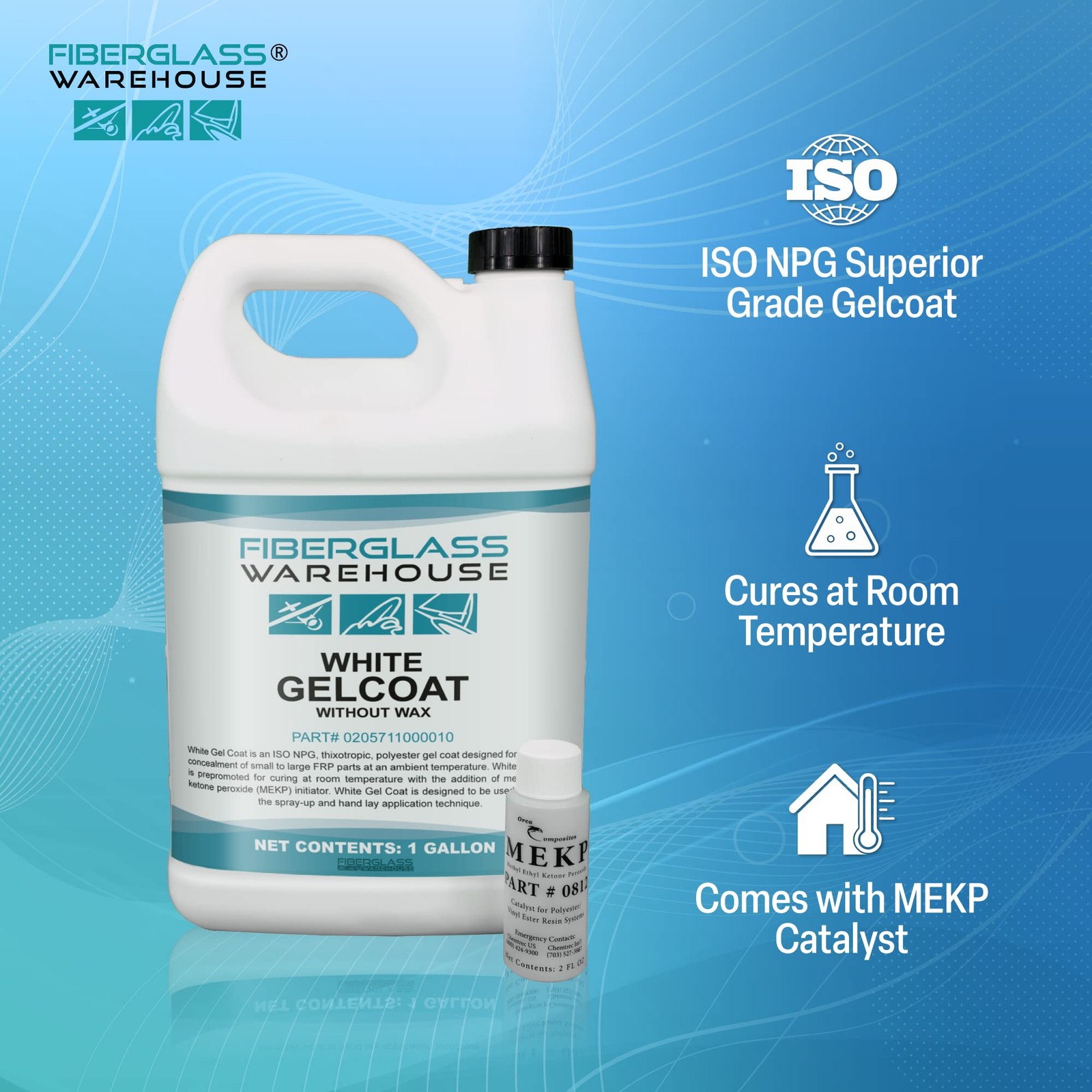 Fiberglass Warehouse Gel 1 Gallon White No Wax 2 Oz Mekp Catalyst Easy