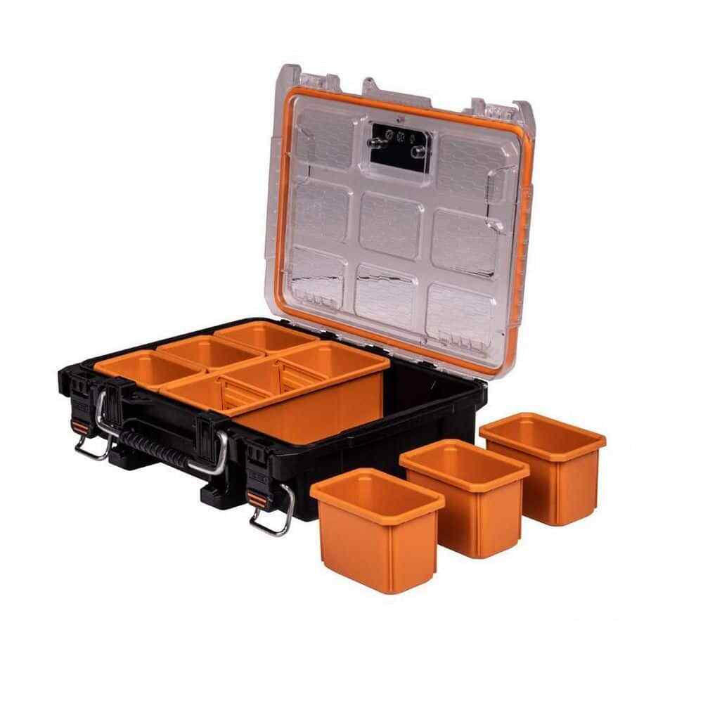 Heavy Duty Impact Resistant Multi-Section Tool and Small Parts Organizer with Tr