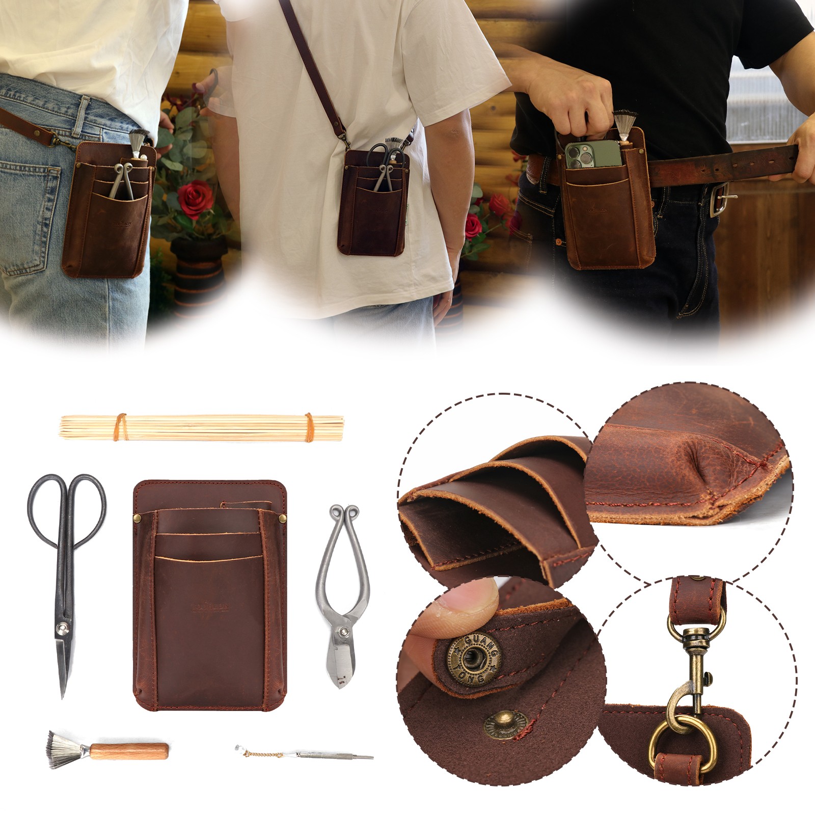 Tourbon Leather Garden Florist Tools Organizer Belt Carry Bag Pouch Travel EDC